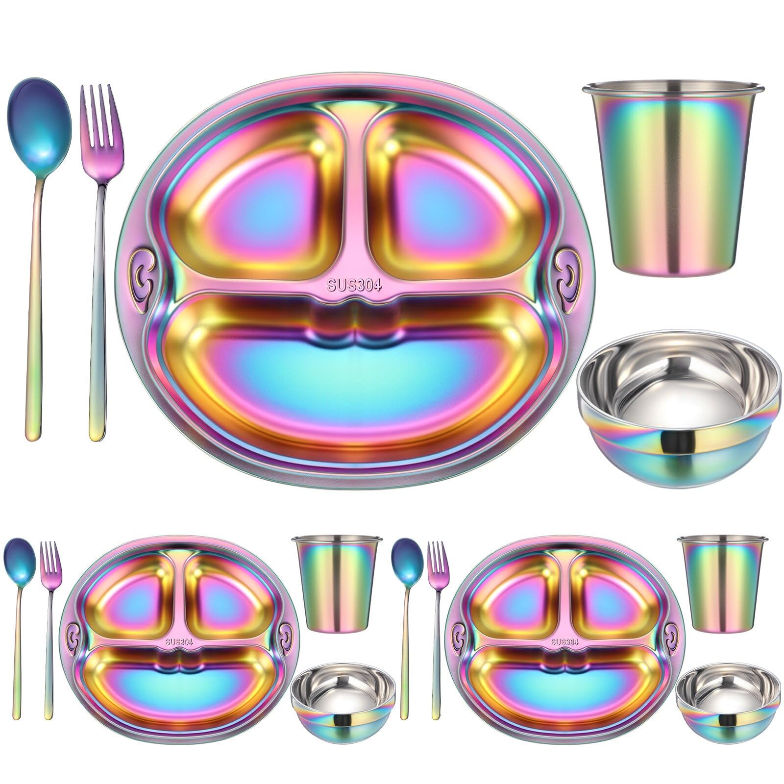 Pcs Stainless Steel Kids Dinner Set, 3 Bowls, 3 Balanced Bites Divided