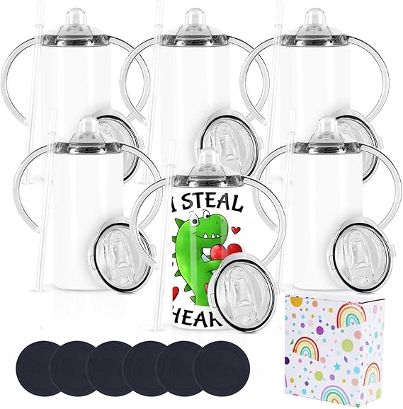 12 Oz Sippy Cup Tumblers 8 Pack With Handle, Straight Sublimation