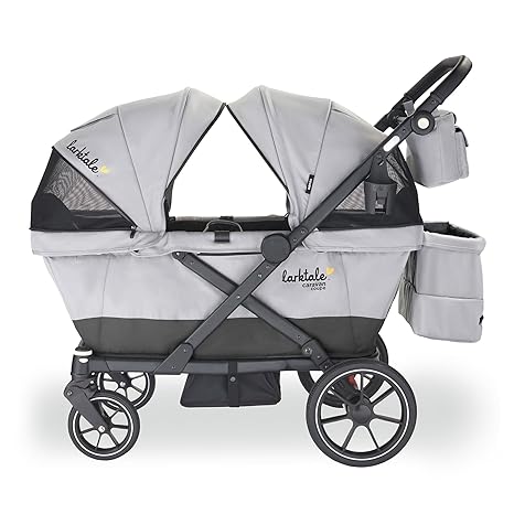 Caravan Coupe Quad, Compact Stroller Wagon with Reclining Seats for 4 Kids, Gray/Green