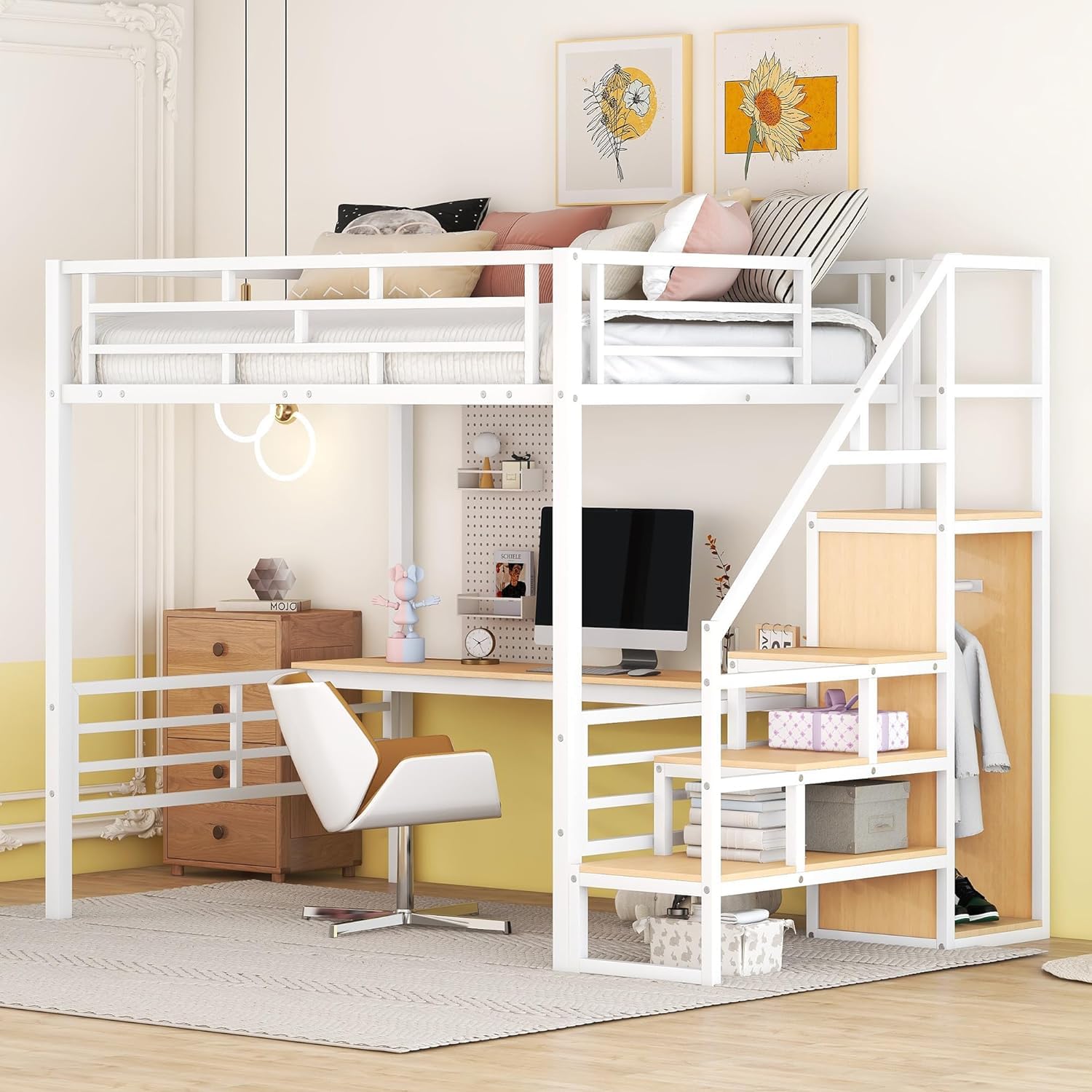 Full Loft Bed with Staircase Desk and Wardrobe