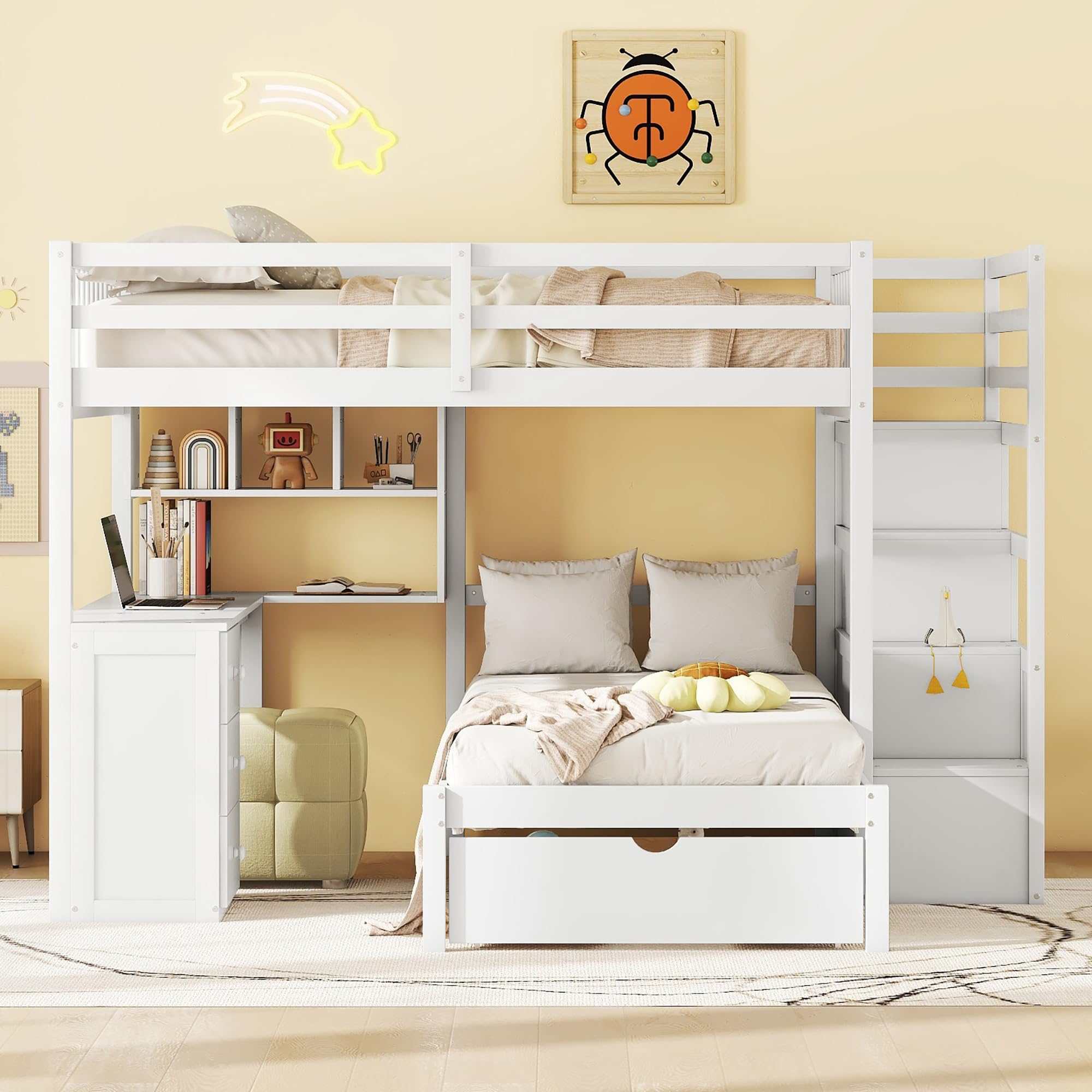 Full Over Twin Bunk Bed with Desk and Storage