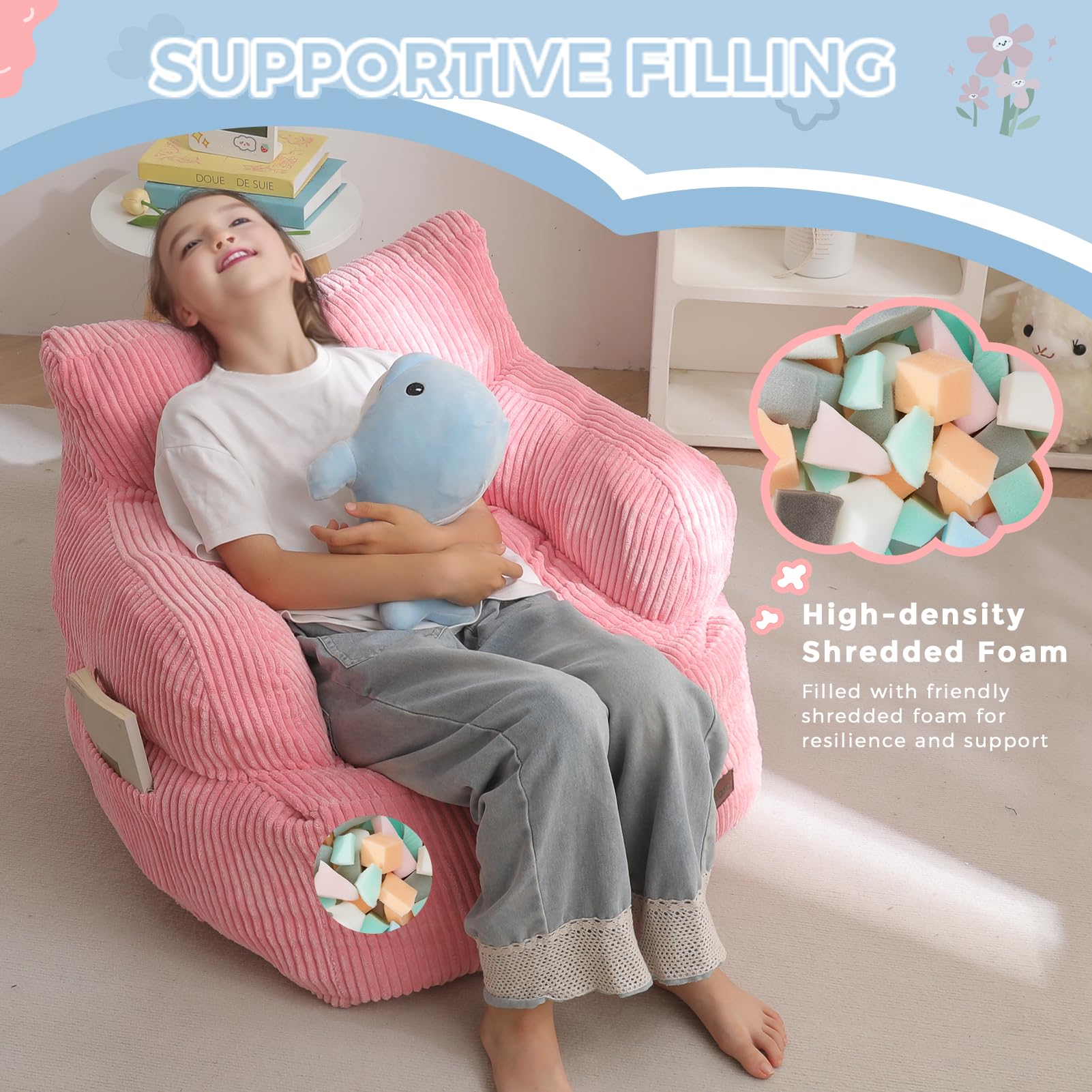 Kids Bean Bag Chair with Storage Pocket