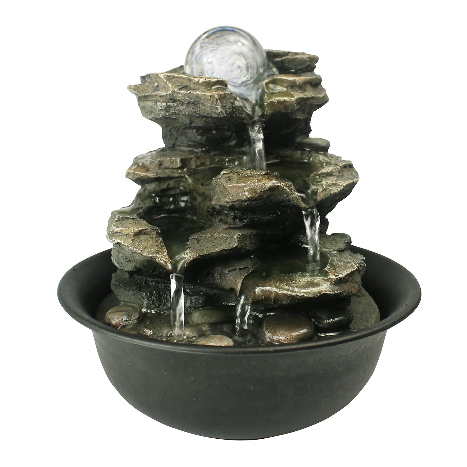 Spinning Orb Rock Cascading Tabletop Fountain with LED Light