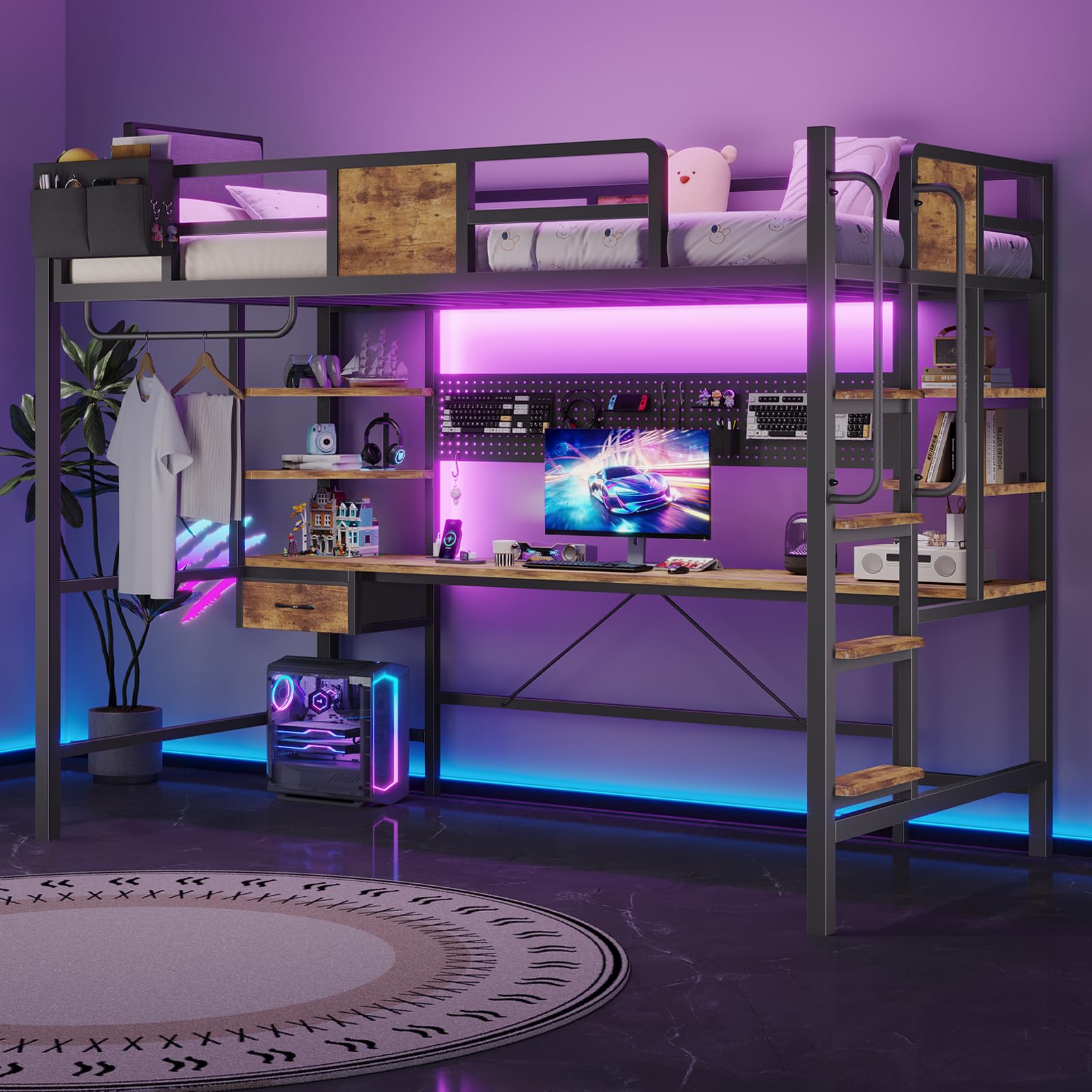 Loft Bed Twin Size with Desk,Twin Loft Bed with Storage Organizer