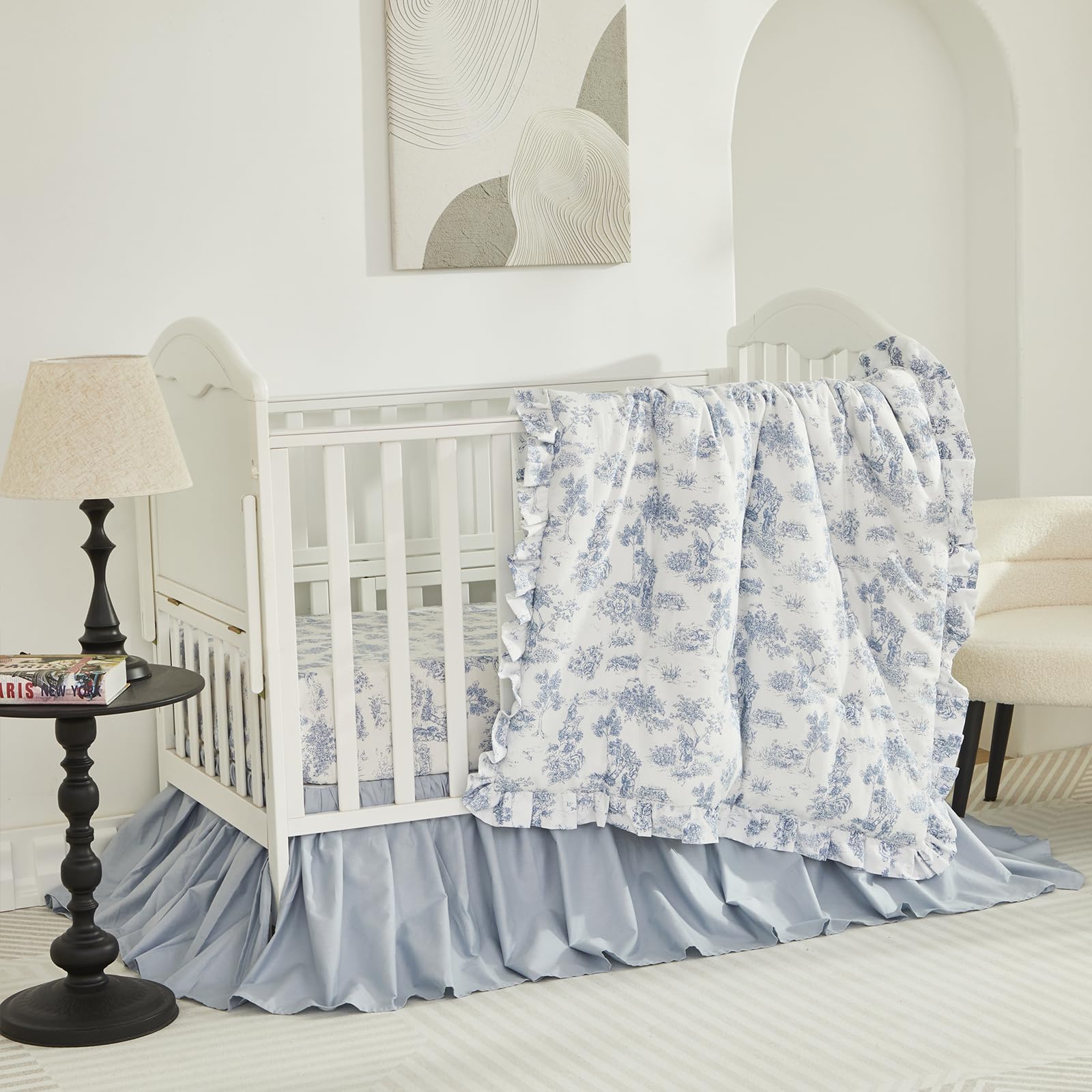 French Country Toile Crib Bedding Set - 3 Piece Organic Cotton