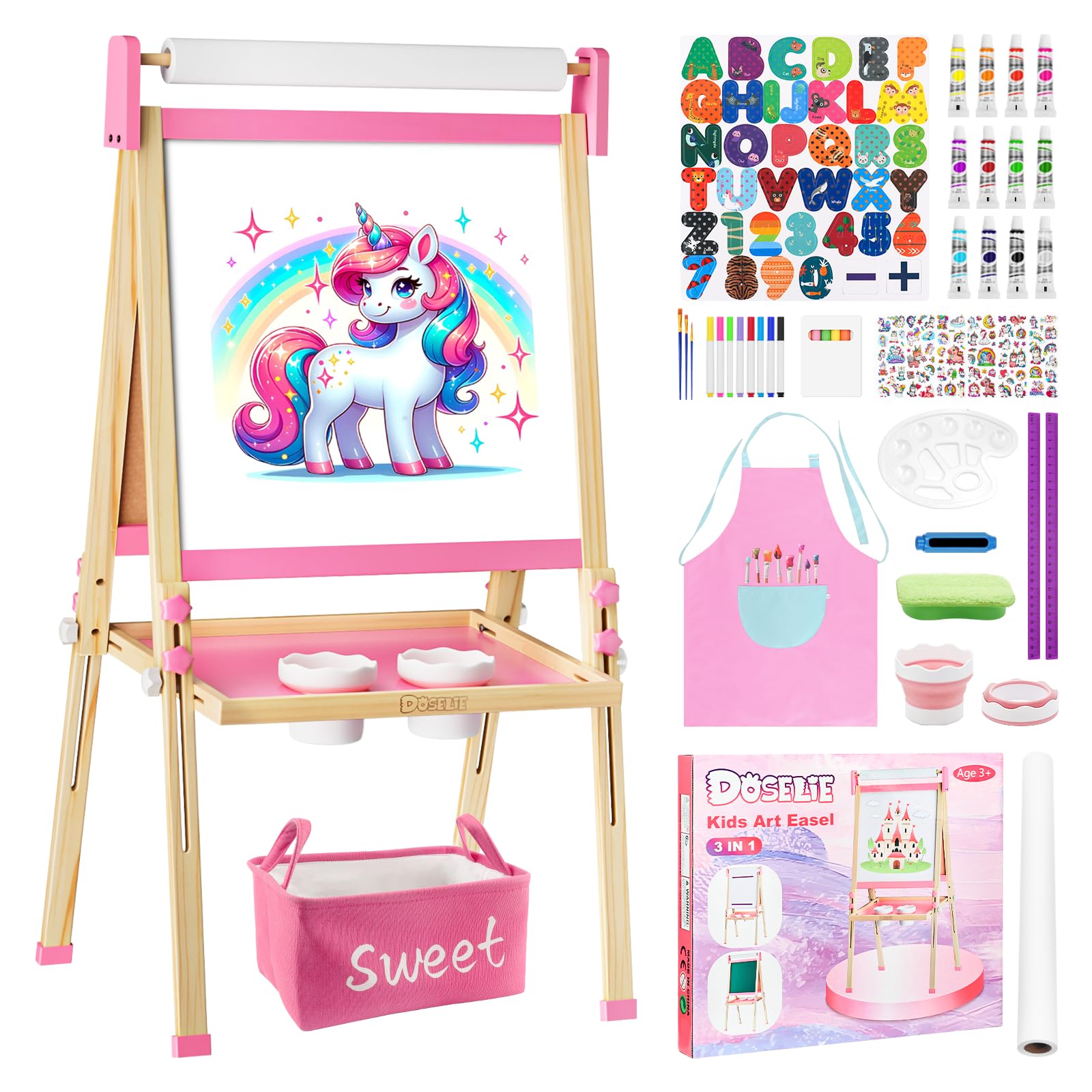 Adjustable Wooden Toddler Art Easels, Girls Toys for Ages 5-7,8-13,
