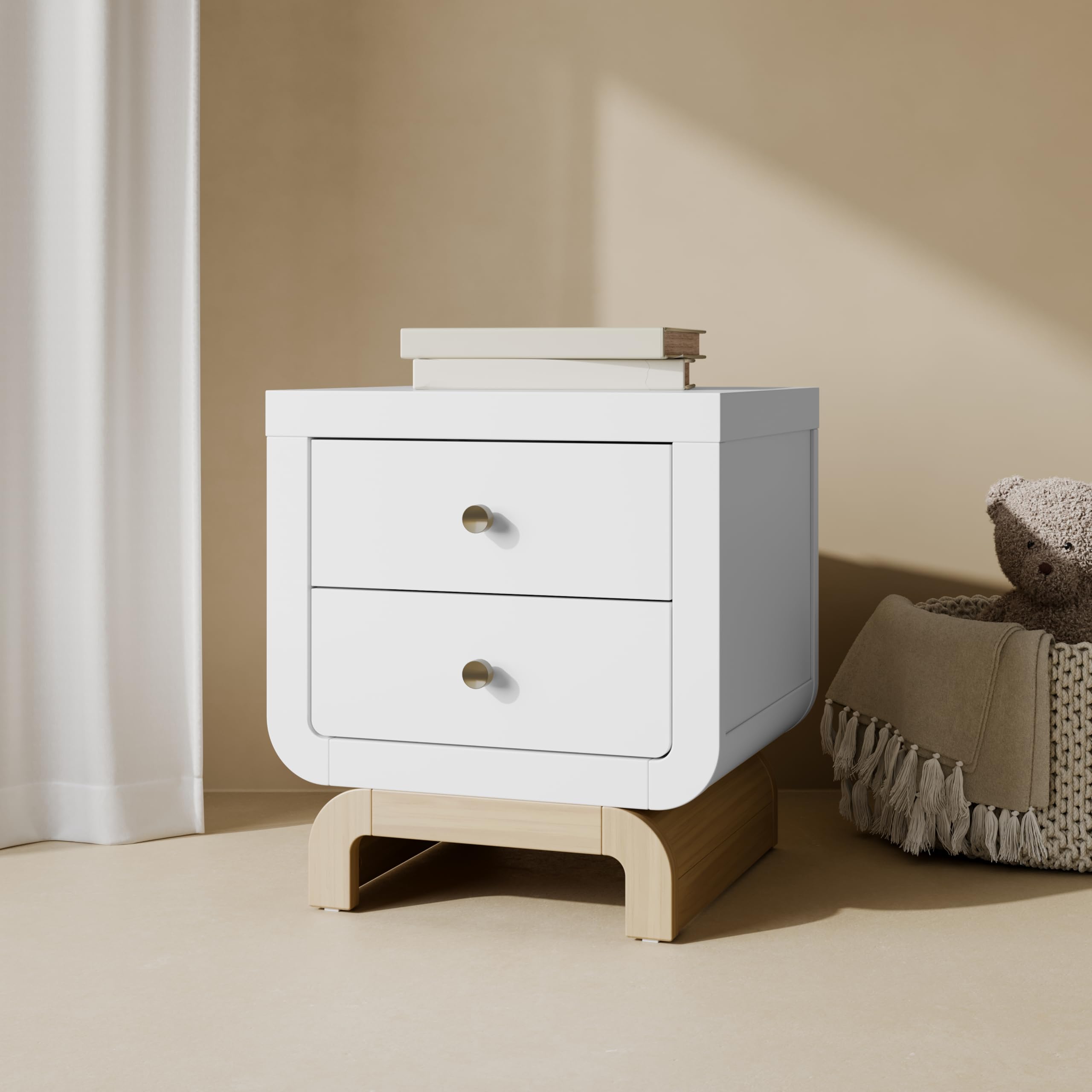 Santorini 2 Drawer Nightstand (White & Driftwood) - GREENGUARD