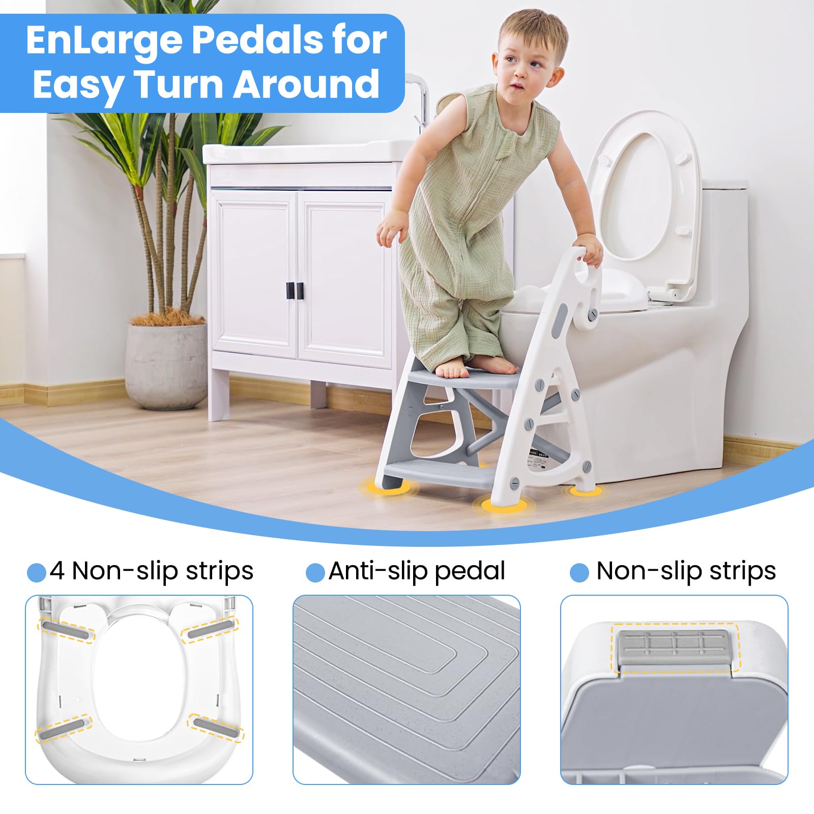 Primlect Potty Training Seat, 2-in-1 Toddler Toilet Seat with Step Stool, Ultra-Stable Potty Chair Attachment, Adjustable Seat and Step Ladder, Non-Slip Design, Splash Guard for Boys and Girls(Grey)