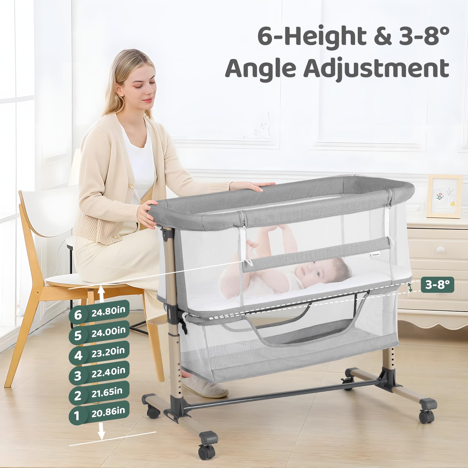 Bedside Bassinet with Adjustable Height