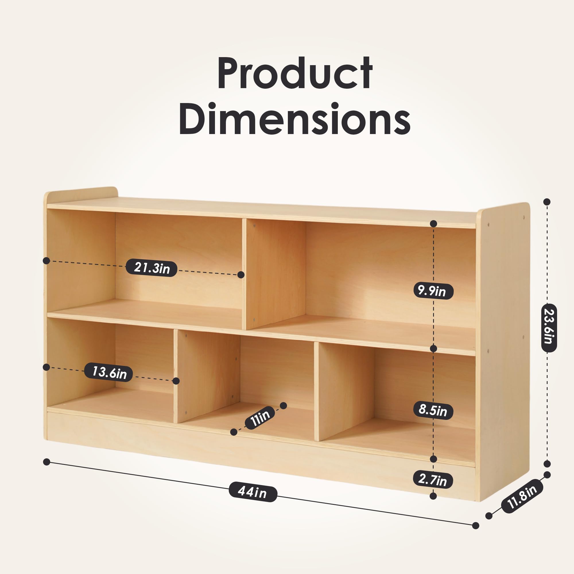 Wooden Montessori Toy Storage Shelf with 5 Open Sections for Kids