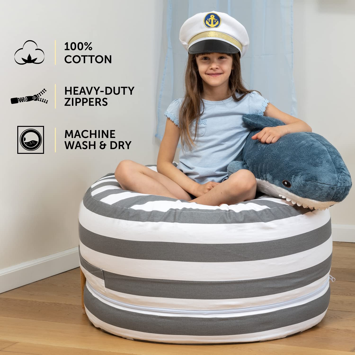 Sizes in 1 Stuffed Animal Storage Bean Bag Chair Cover for Kids
