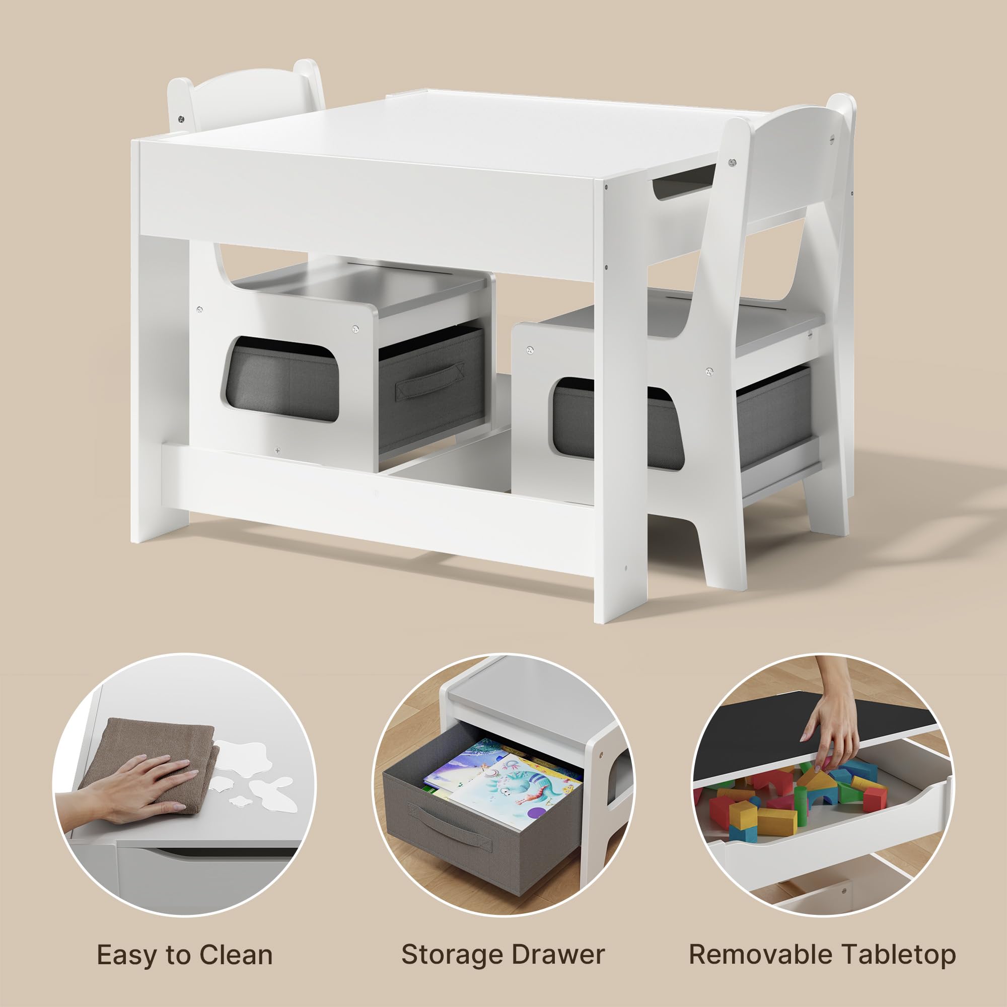 Kids Table and Chair Set with Storage