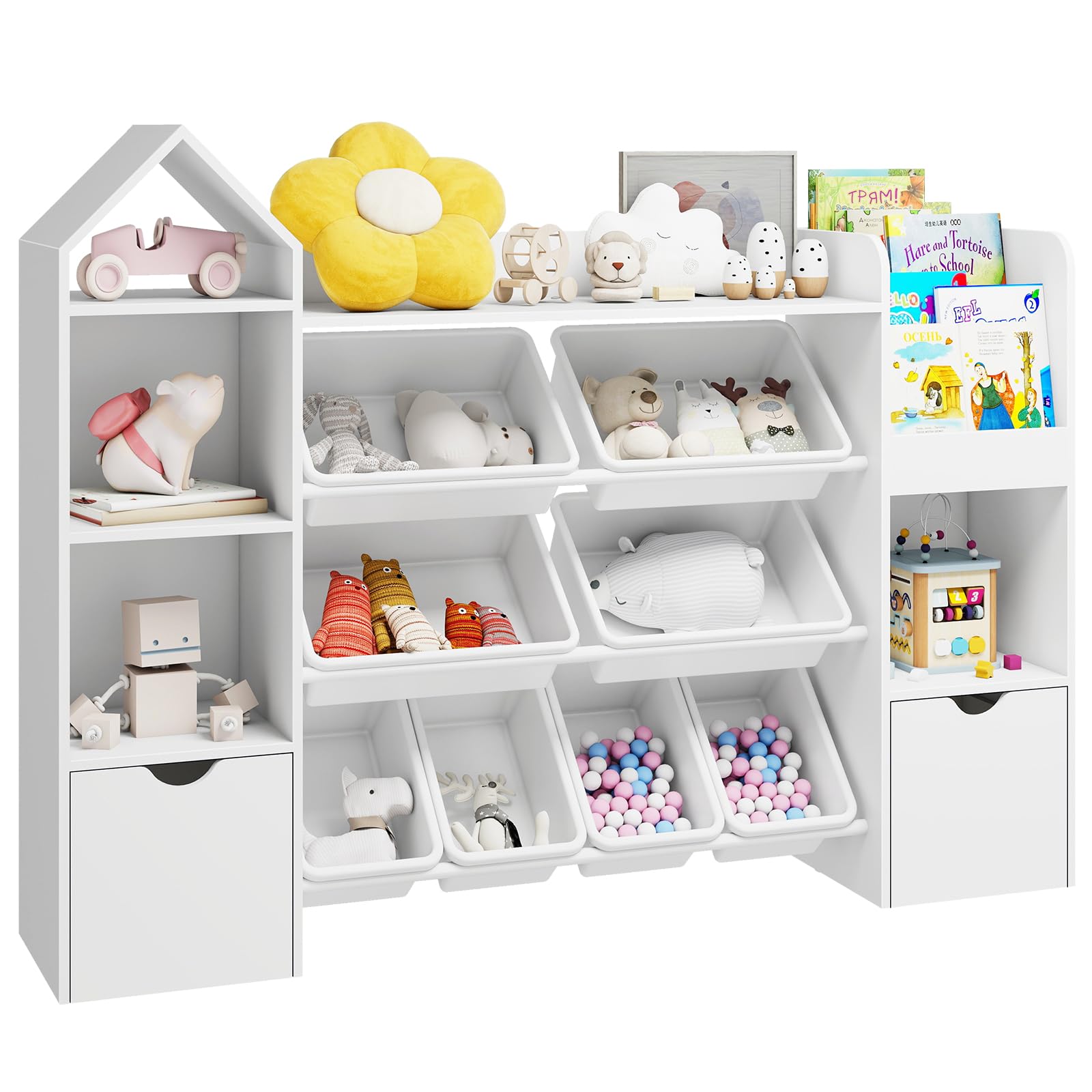 Kids Toy Storage Organizer with Bookshelf and Removable Bins