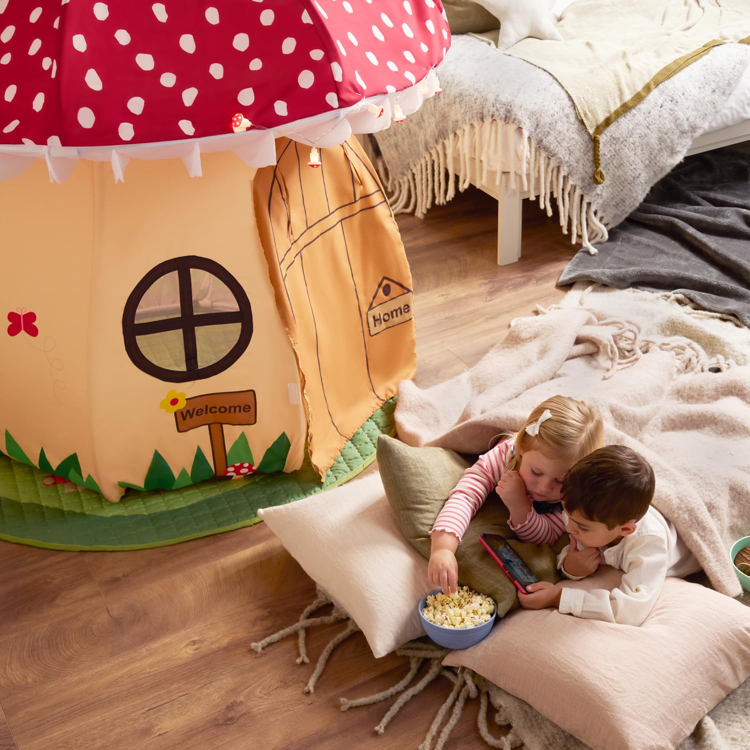 Mushroom Play Tent with Mat and Lights for Kids