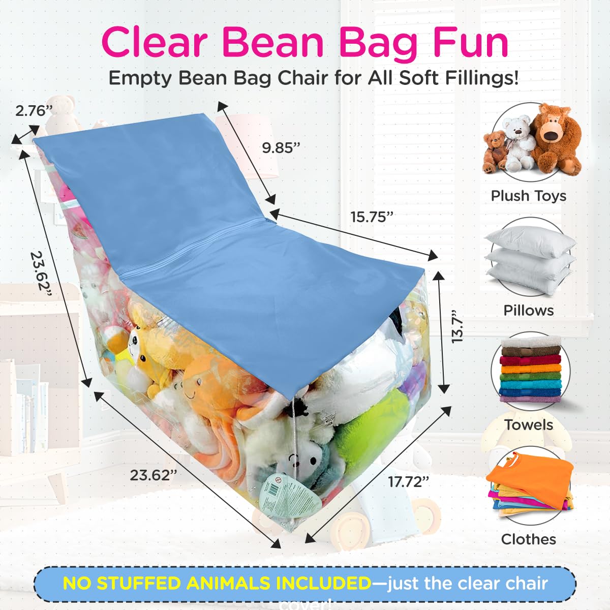 Stuffed Animal Storage Chair Bean Bag with Clear Window