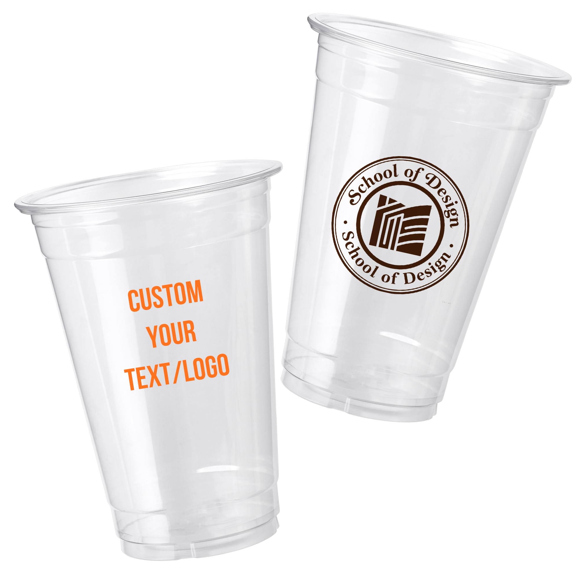12/16oz 100 Pack, Personalized Clear Cups for Parties, Business Branding
