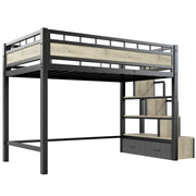 Loft Bed Twin Size with Stairs, Heavy Duty Metal Loft Bed Frame
