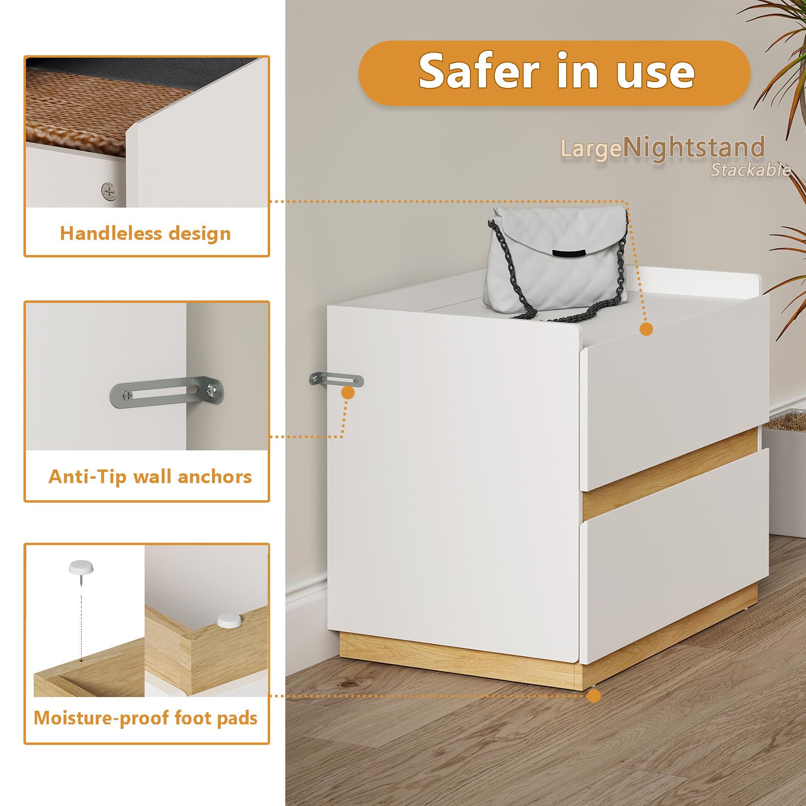 Large Modern Nightstand with Drawers 24x16x20