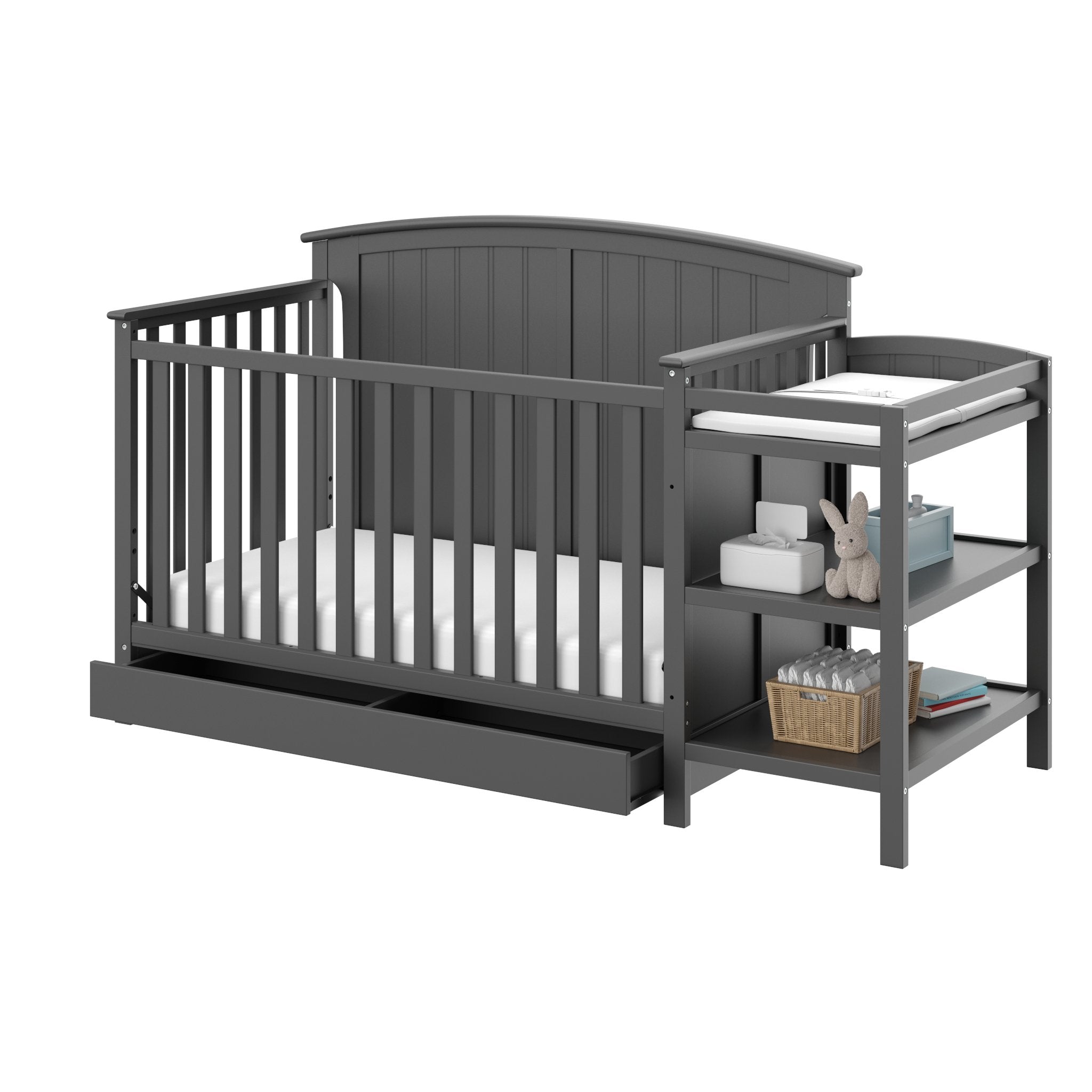 5-in-1 Convertible Crib with Changing Table and Drawer