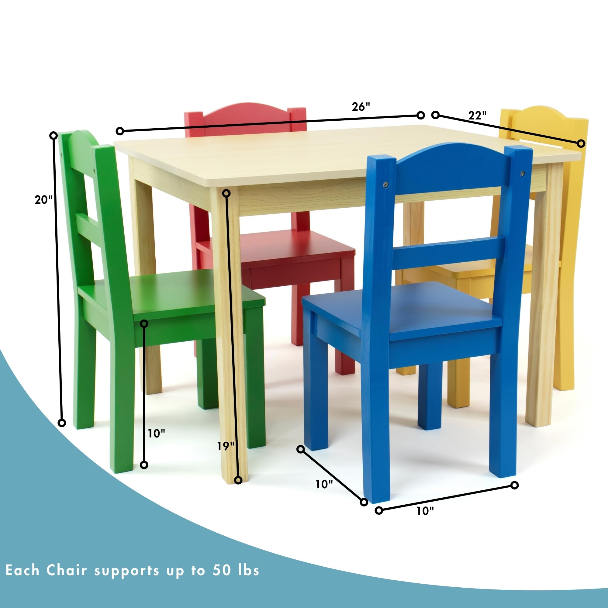 Kids Wooden Table and 4 Chairs Set
