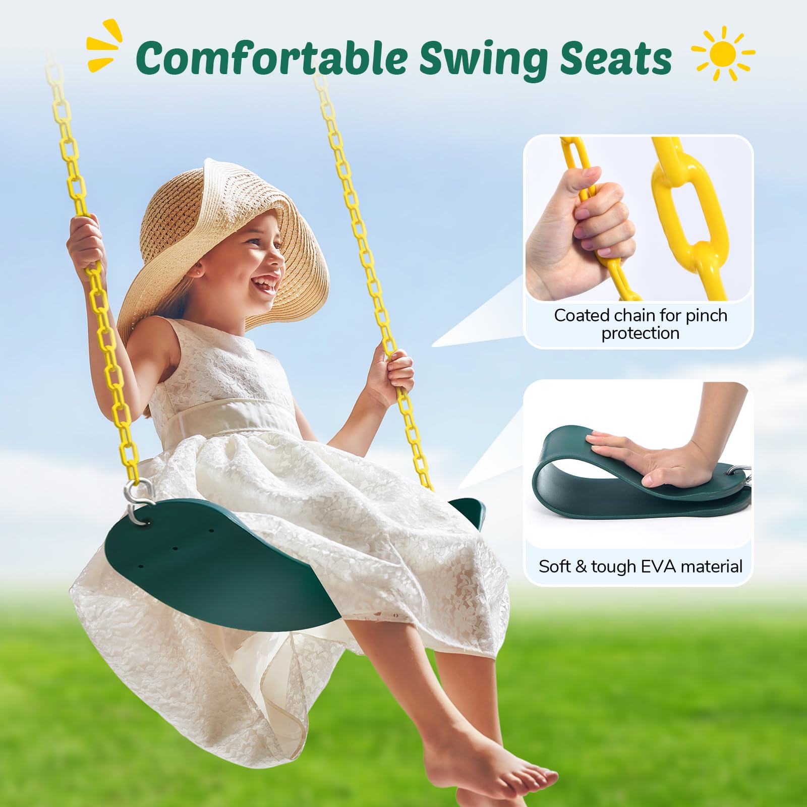 440lbs 2 Seat Swing Sets for Backyard, 1 Saucer Swing