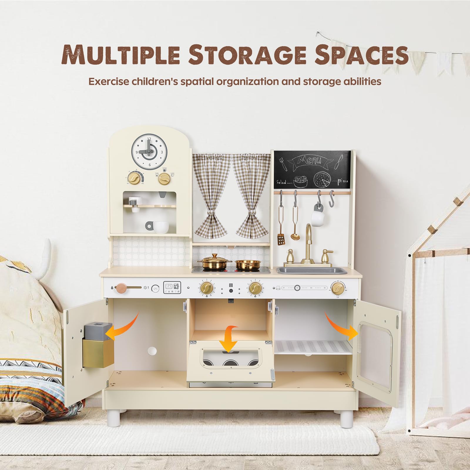 Height Adjustable Wooden Kitchen Playset with Accessories
