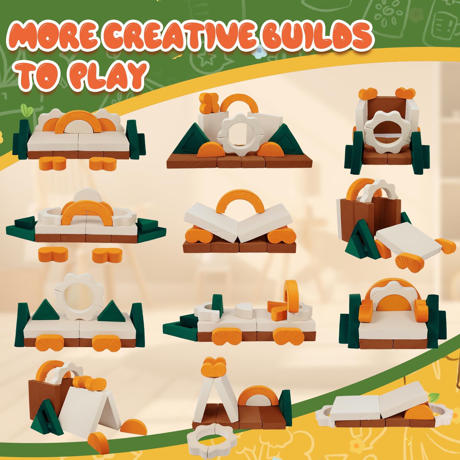 18-Piece Modular Kids Play Couch Jungle Theme