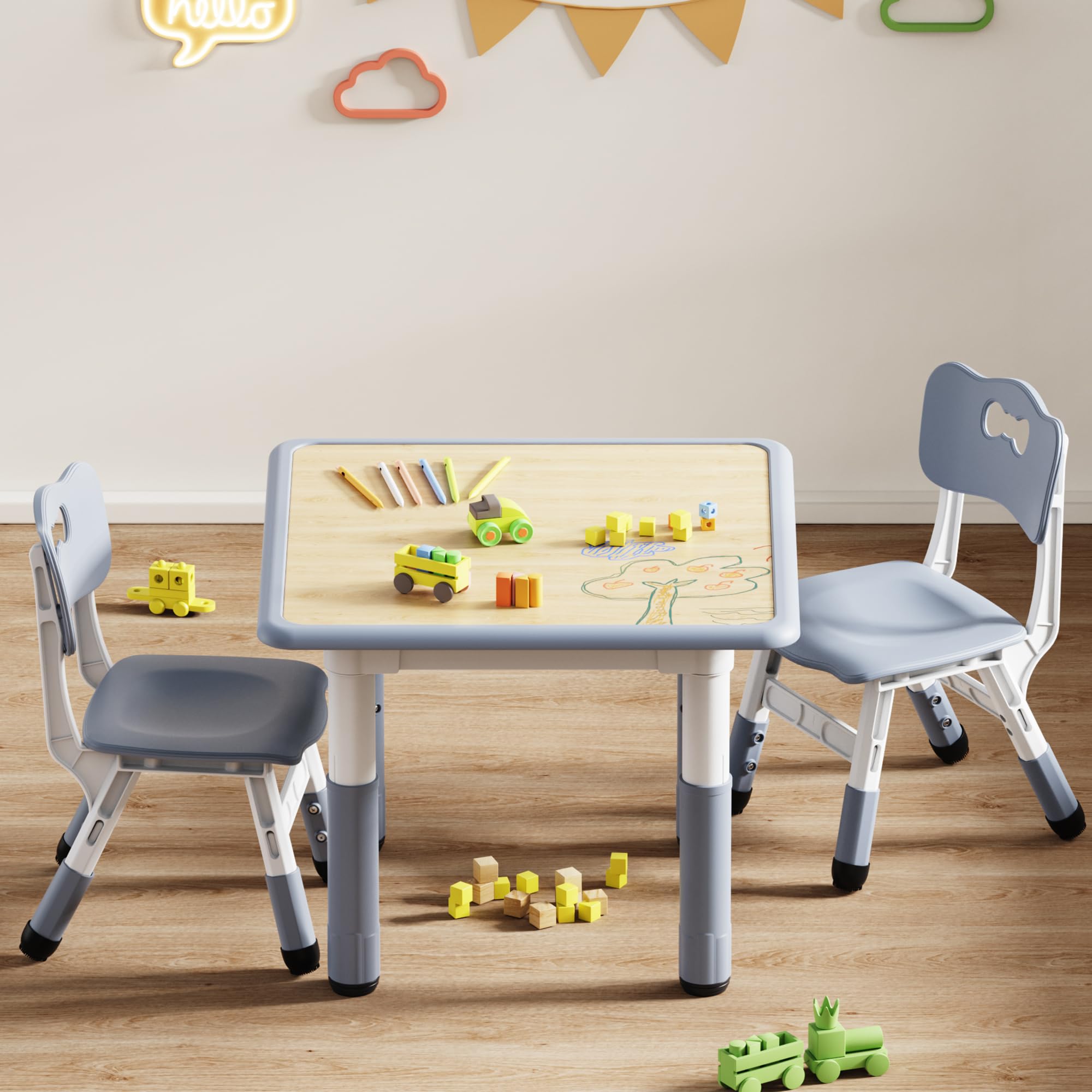 Height Adjustable Kids Table and 2 Chairs Set
