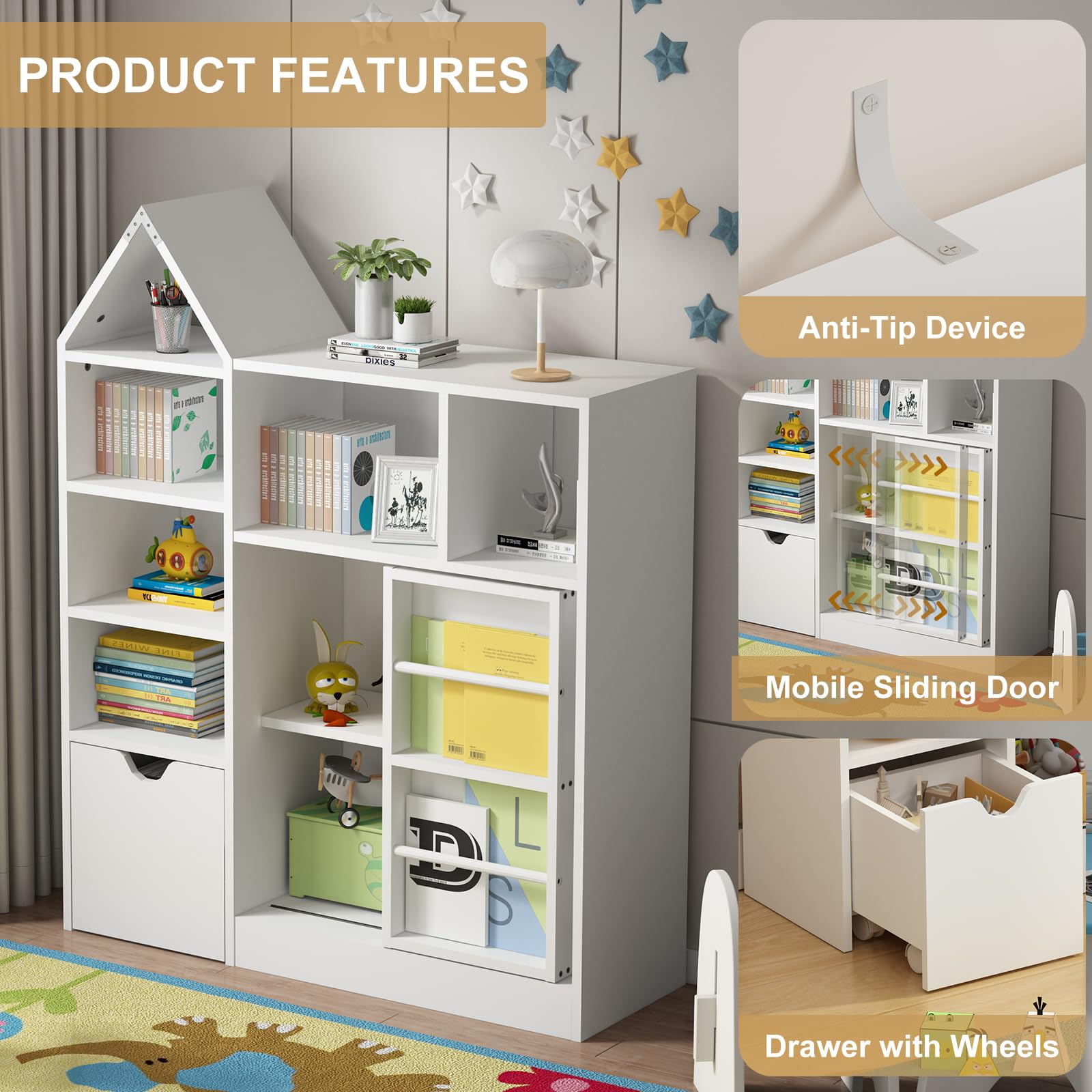 Kids Toy Storage Organizer Bookshelf with Drawers