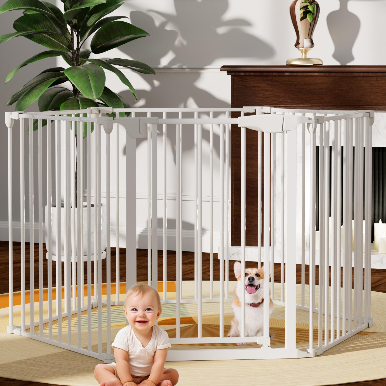 150" Extra Wide Baby Gate, 30" Tall Dog Gate Pet Gate Adjustable Width Child Play