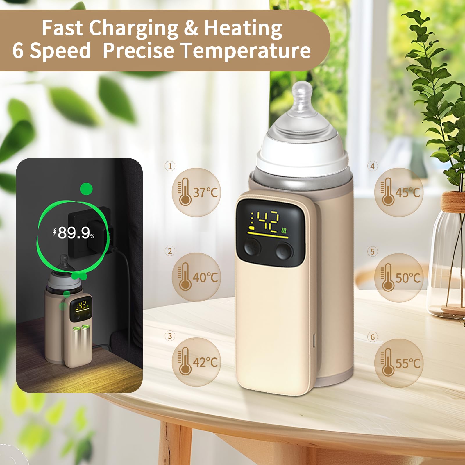 Portable Bottle Warmer, Travel-Friendly, Leak-Proof, Precise Temp-Control & LCD Display