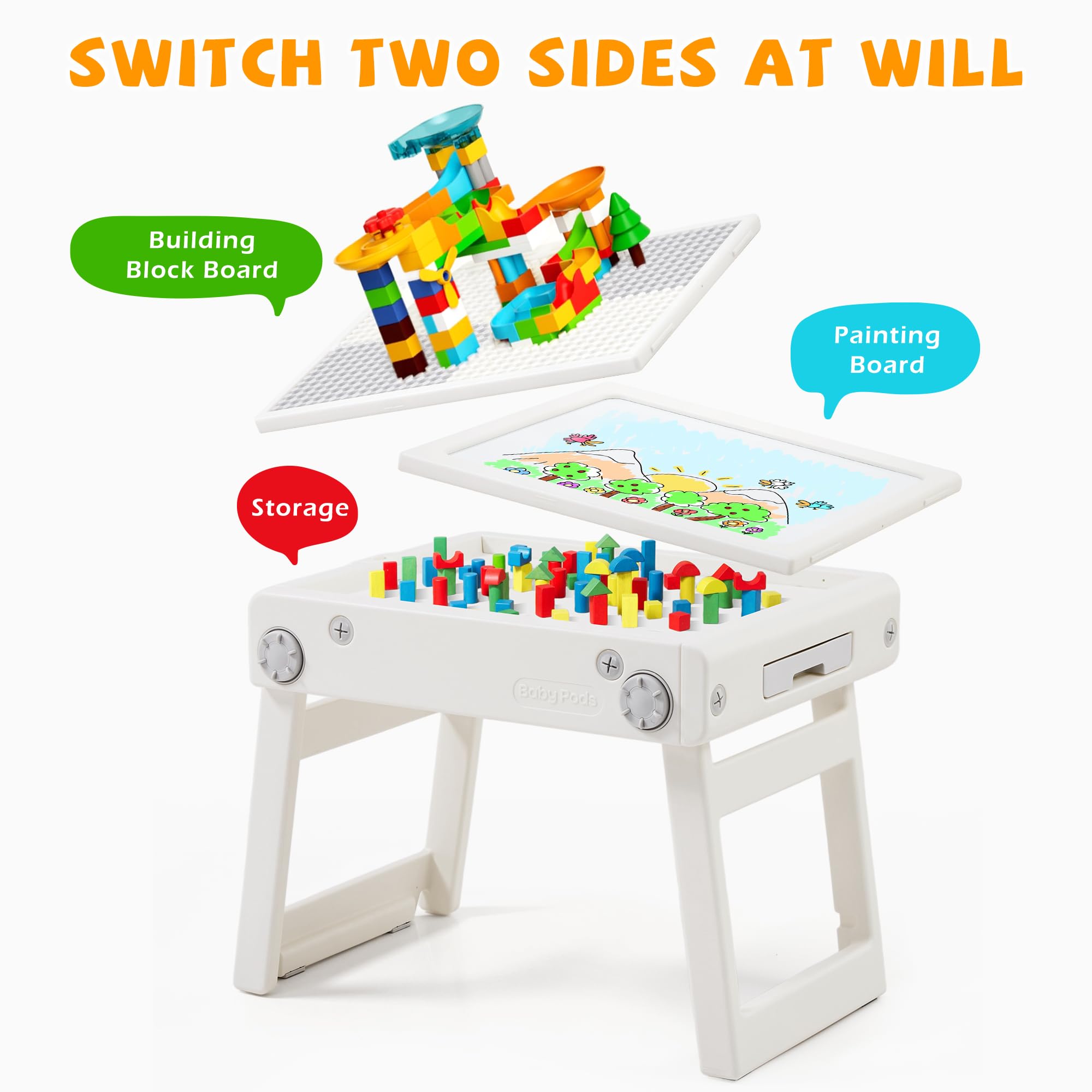 Toddler Table and Chair Set, Foldable Building Block Table for Kids