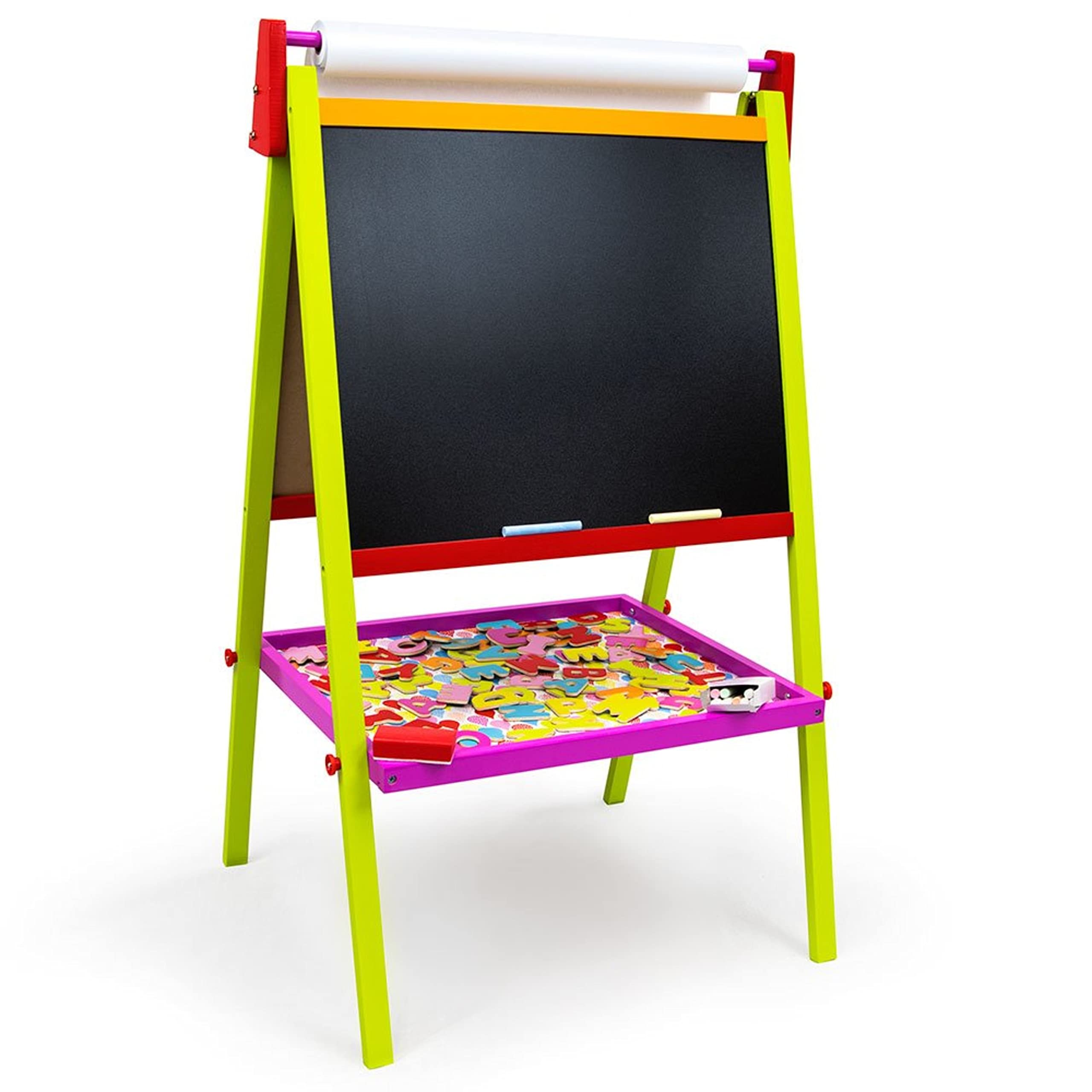 Little Artists 3-in-1 Standing Easel | Includes 75 Magnetic Letters, Rainbow Chalk, Eraser, and Easel Paper | Wooden Wonders Kids Creative Art Drawing Board | Art Class and School Teacher Activity