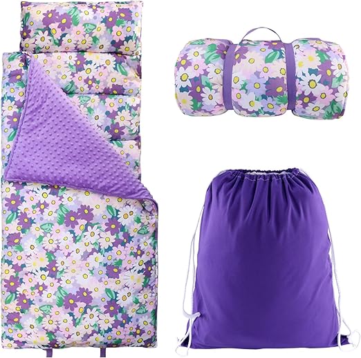 Minky Dot Toddlers Nap Mat with Removable Pillow and Soft Blanket,