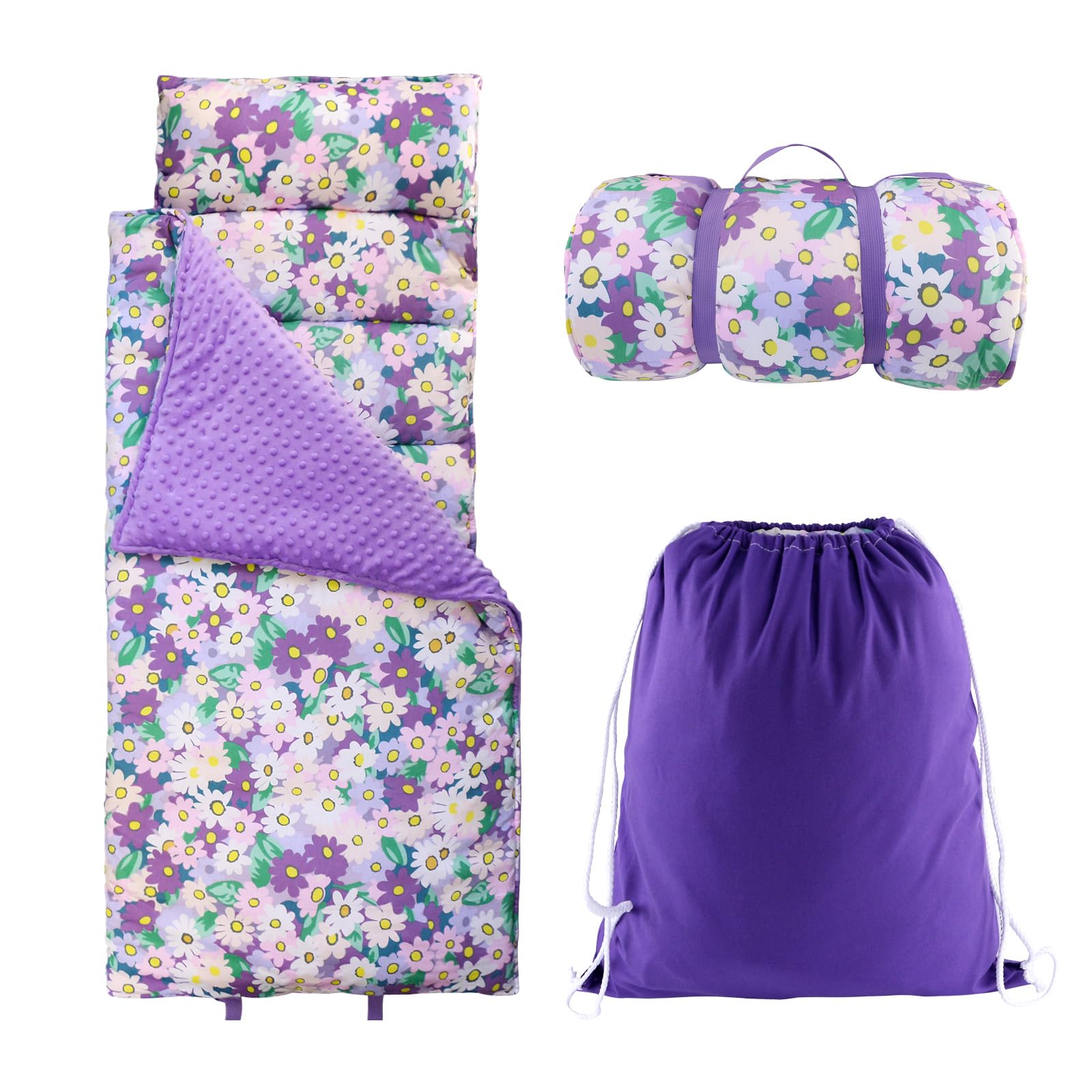Minky Dot Toddlers Nap Mat with Removable Pillow and Soft Blanket,