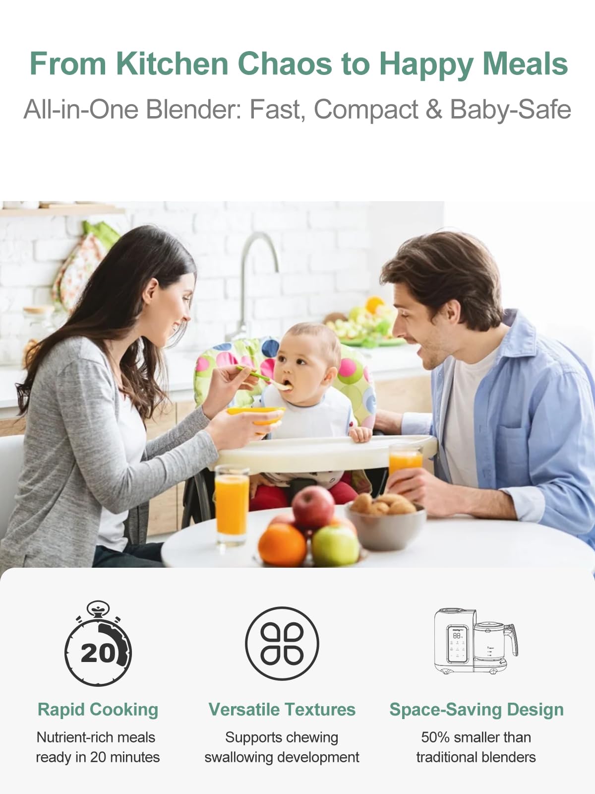 MOMYEASY Baby Food Maker, Baby Food Steamer and Puree Blender, Food Processor Chopper Grinder Steamer in-One, Auto Cooking & Grinding with Touch Control Panel&Self Cleans, BPA-Free