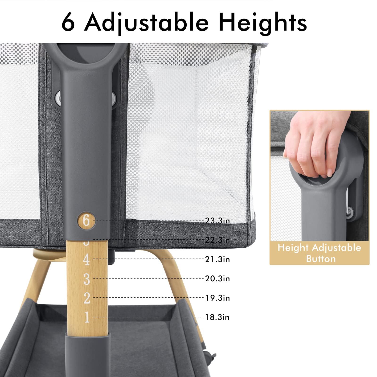 3-in-1 Bedside Bassinet with Adjustable Height