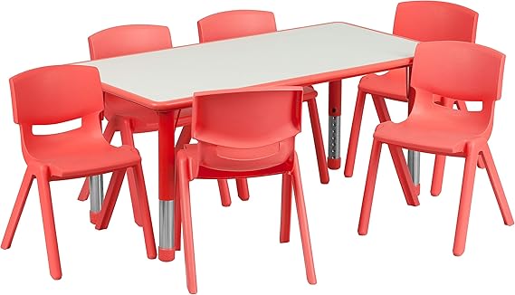 Emmy Adjustable Classroom Activity Table with 6 Stackable Chairs