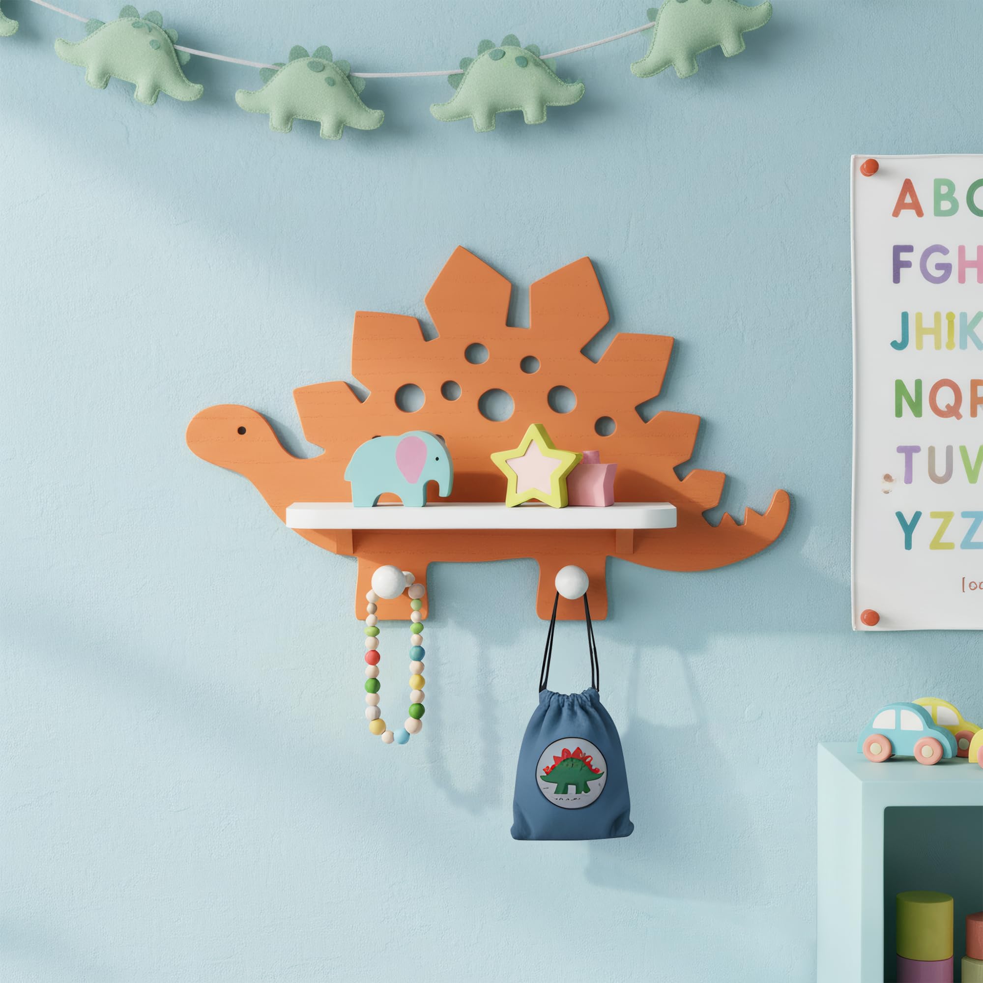 Dinosaur Wooden Wall Shelf for Kids Room
