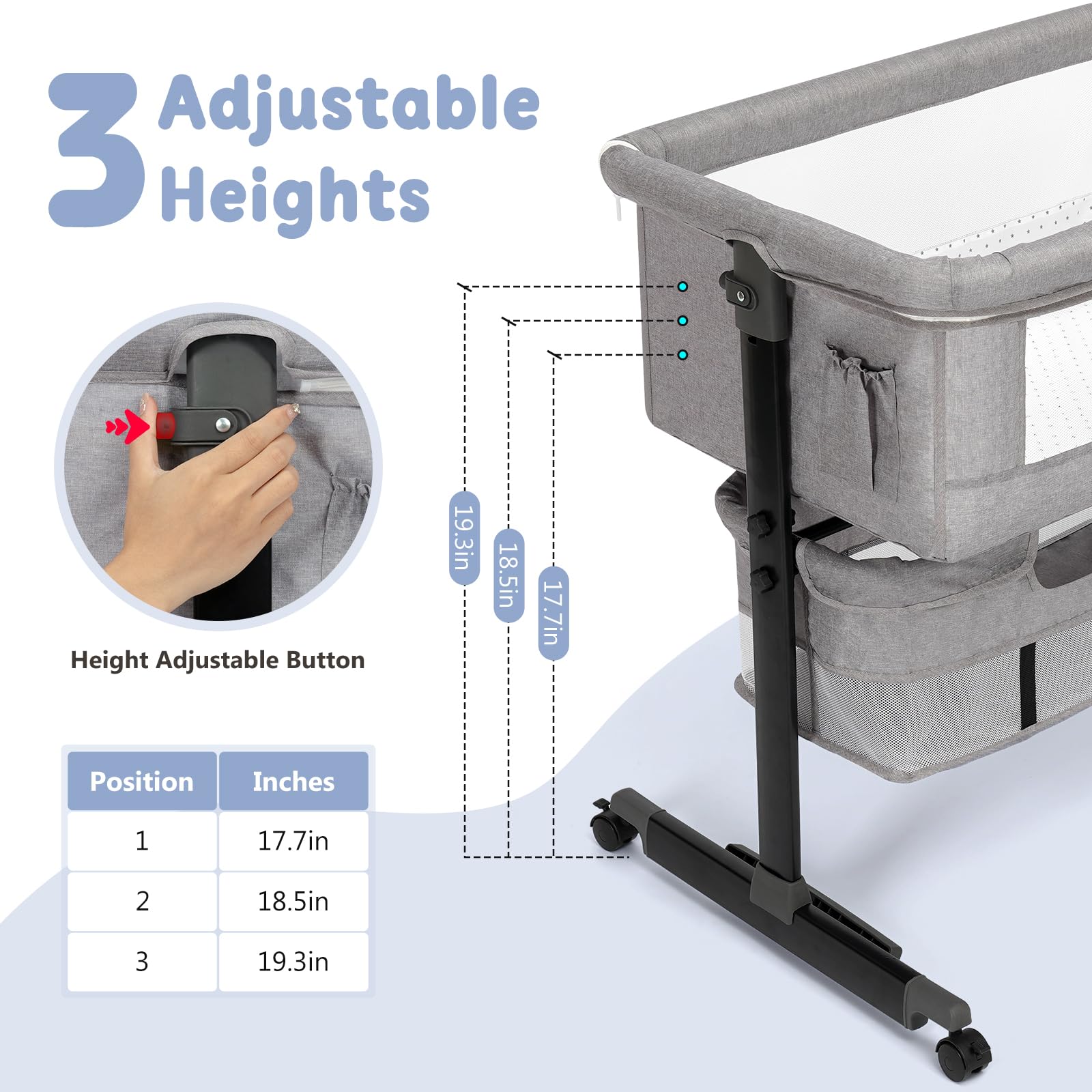 3-in-1 Adjustable Baby Bassinet with Bedside Sleeper
