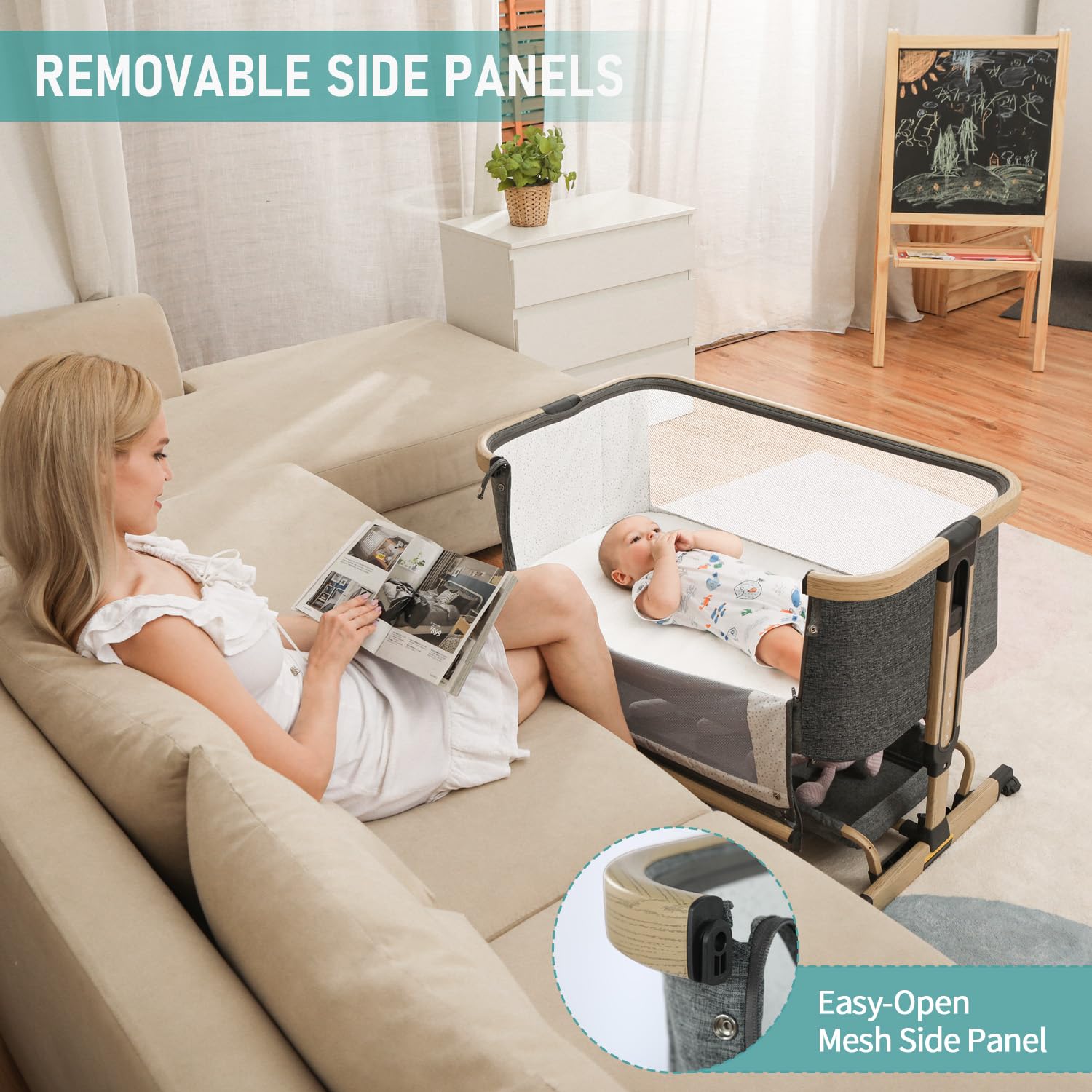 3-in-1 All-Mesh Baby Bassinet Bedside Sleeper