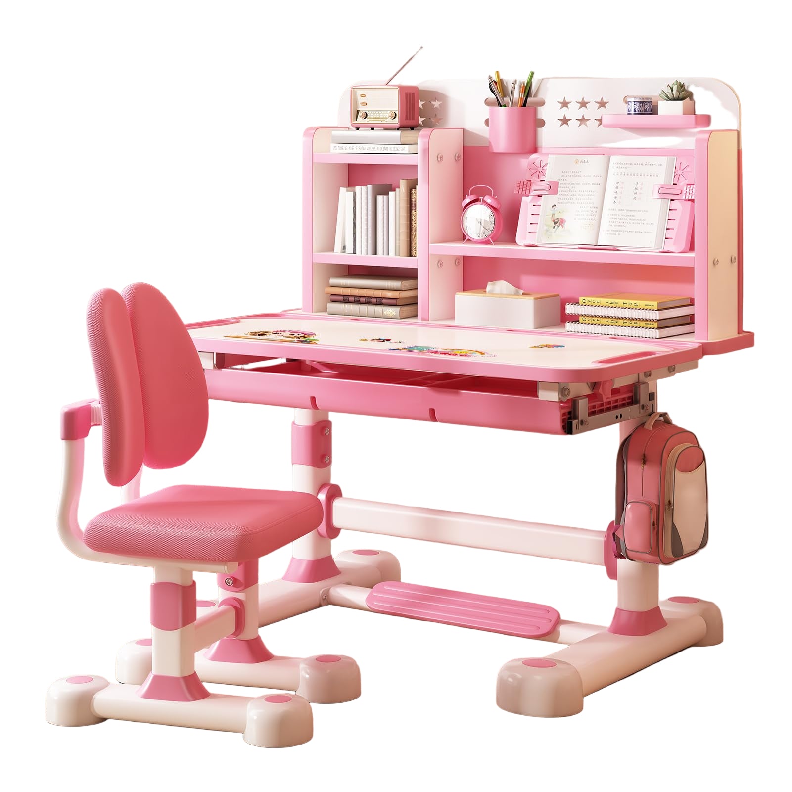 Upgraded Kids Desk and Chair Set, 50 Degree Tiltable&Height