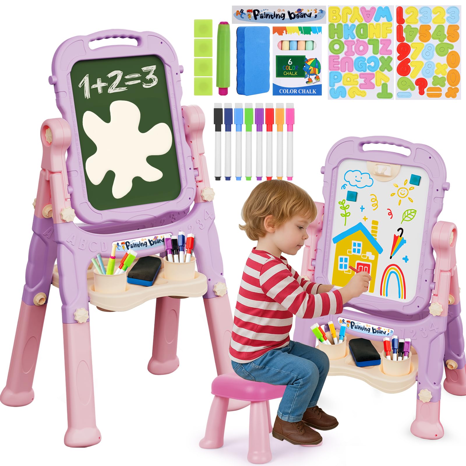 Easel for Kids Age 2-4 Toddlers Art Chalkboard and White Board Double Side