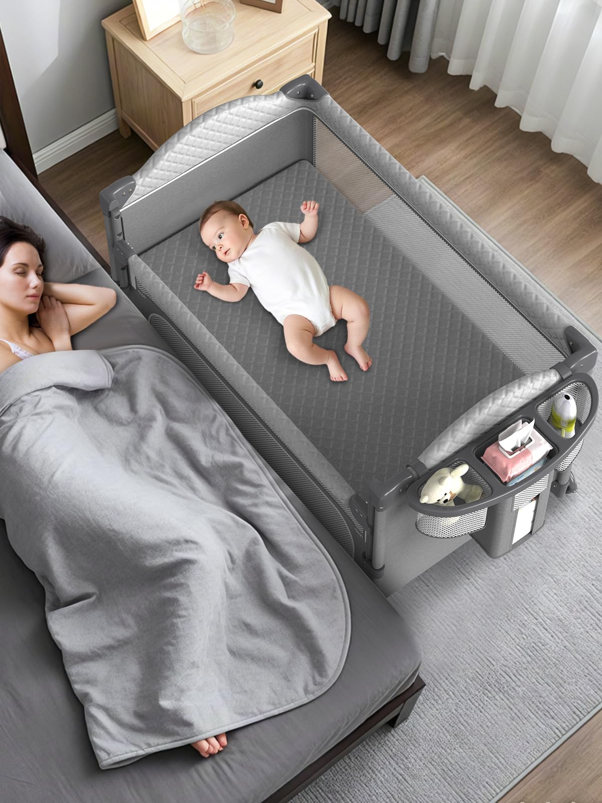4-in-1 Adjustable Bedside Bassinet with Changing Table