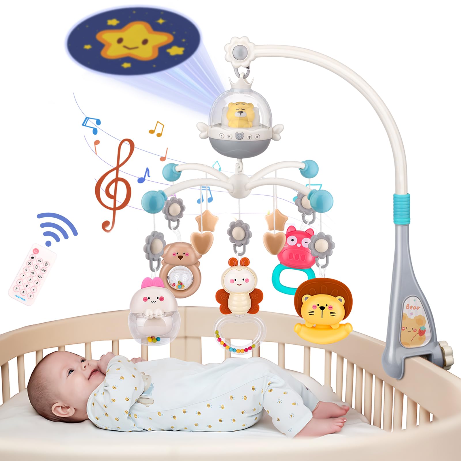 Baby Crib Mobile with Music and Light, Musical Nursery Mobile for Infants Newborn