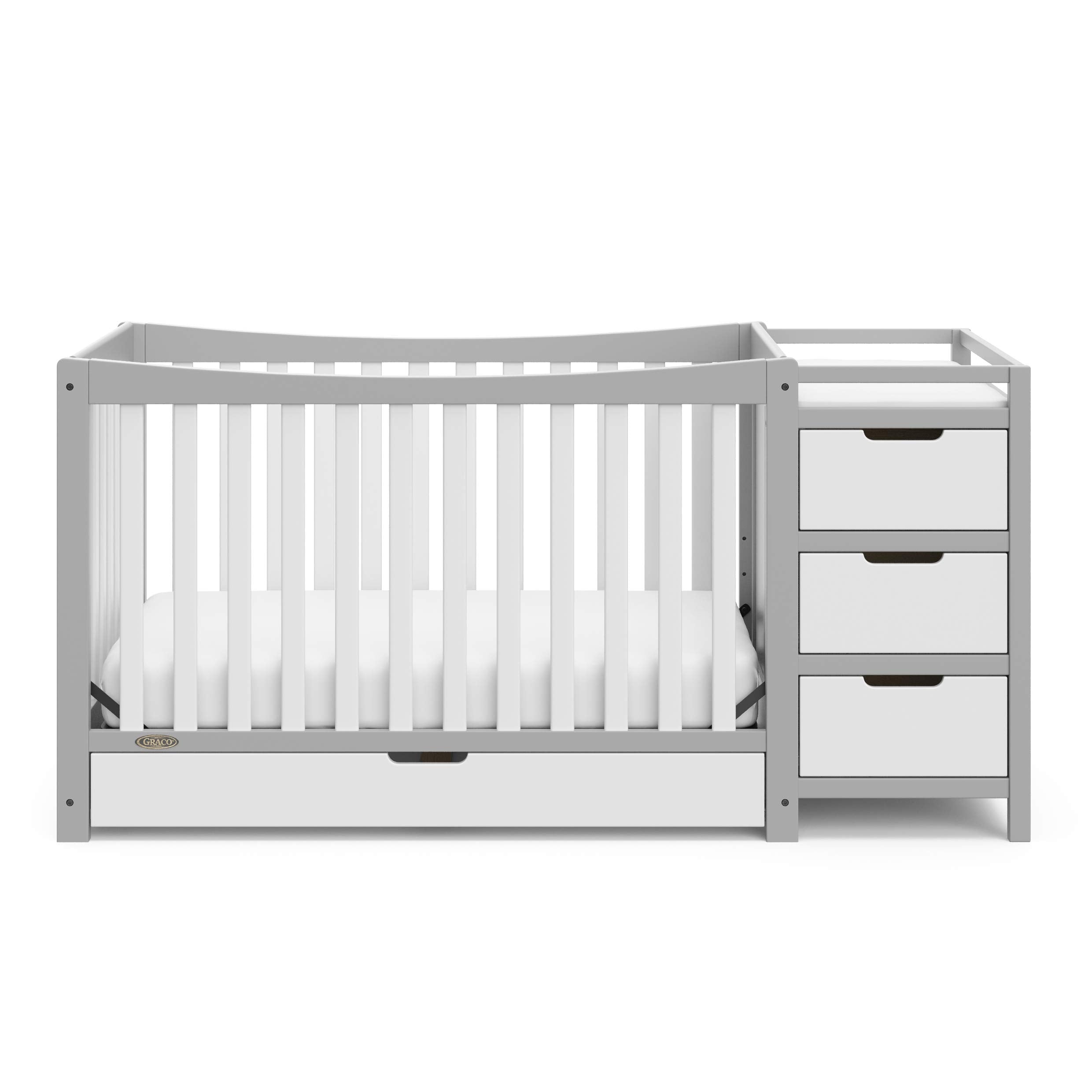 4-In-1 Convertible Crib & Changer With Drawer (Pebble Gray & White)