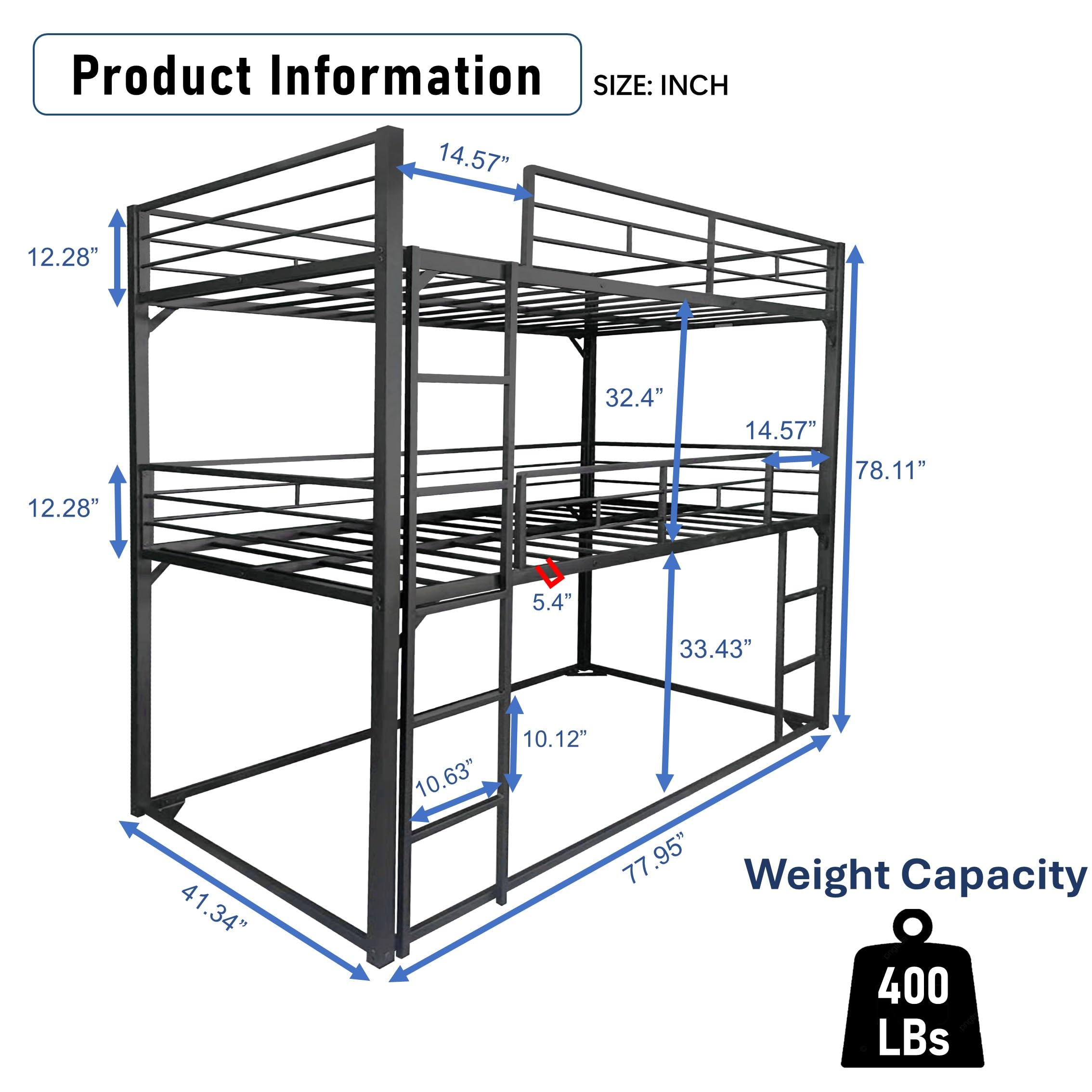 Triple Bunk Bed with Ladder for Kids and Adults