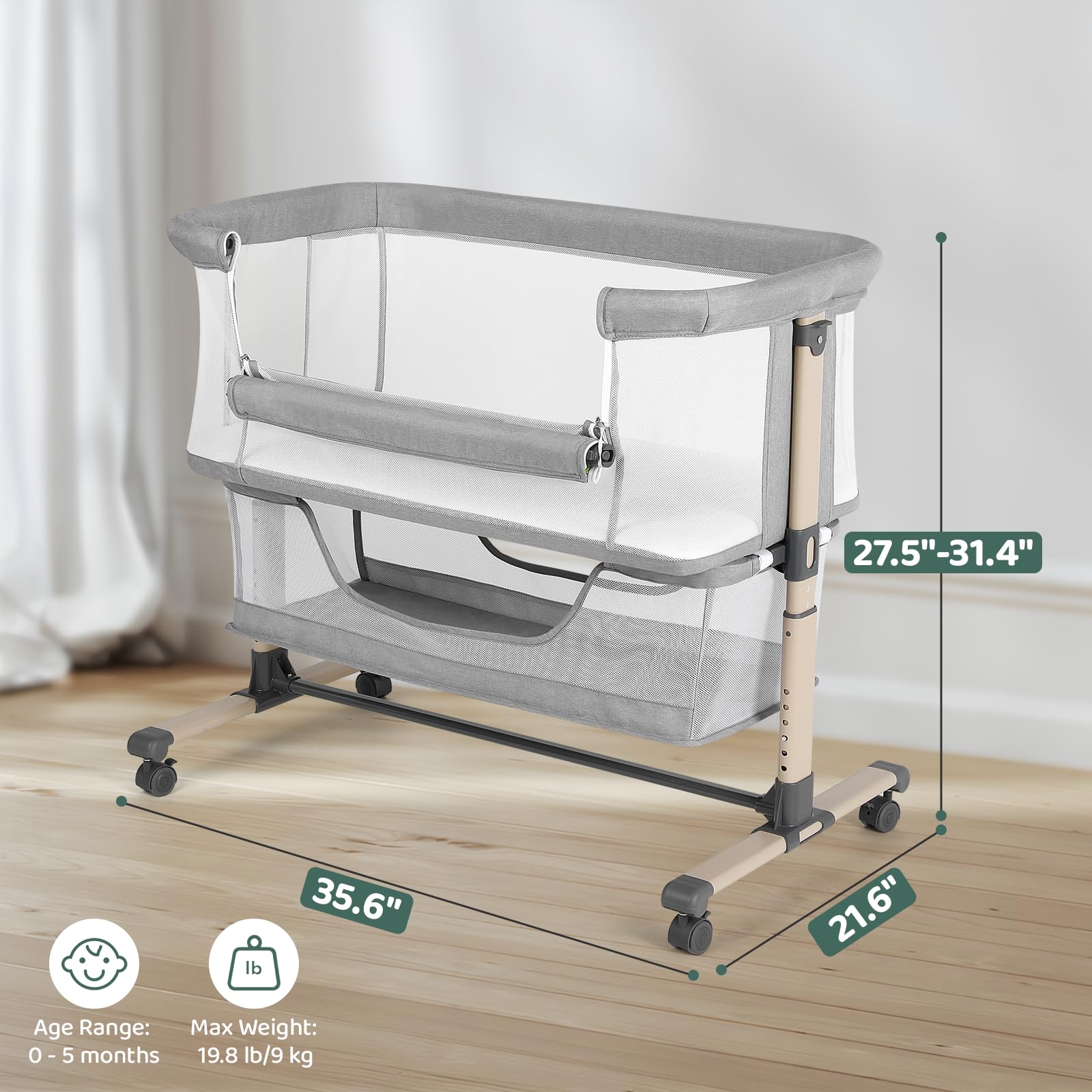 Bedside Bassinet with Adjustable Height