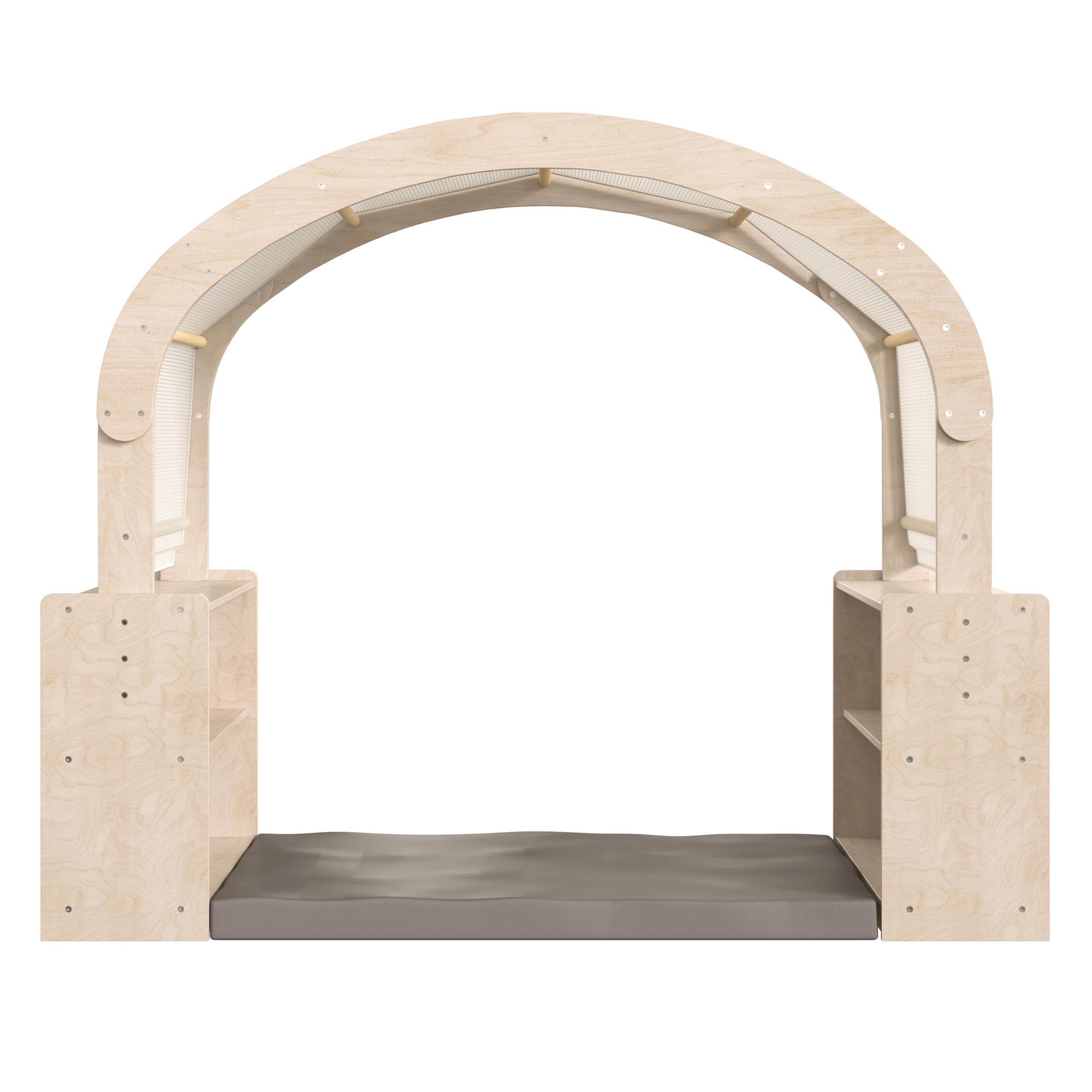 Wooden Reading Nook with Storage Shelves and Canopy