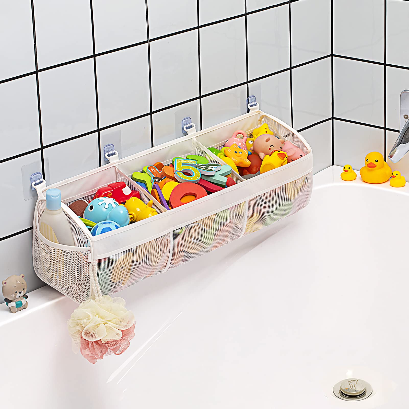 Original 3 Compartment Horizontal Large Openings Bath Toy Organizer
